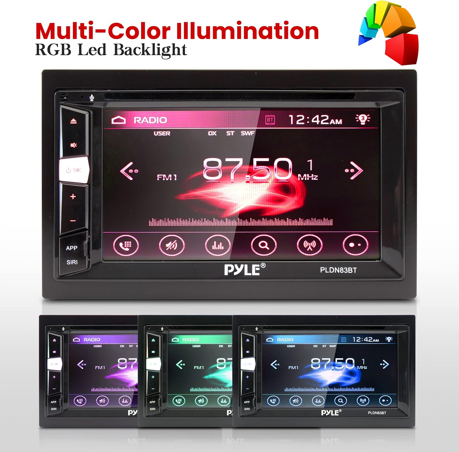 Pyle Double Din DVD Car Stereo Player Bluetooth in-Dash Car Stereo Touch Screen Receiver w/ USB/SD, MP3, CD Player, AM FM Radio