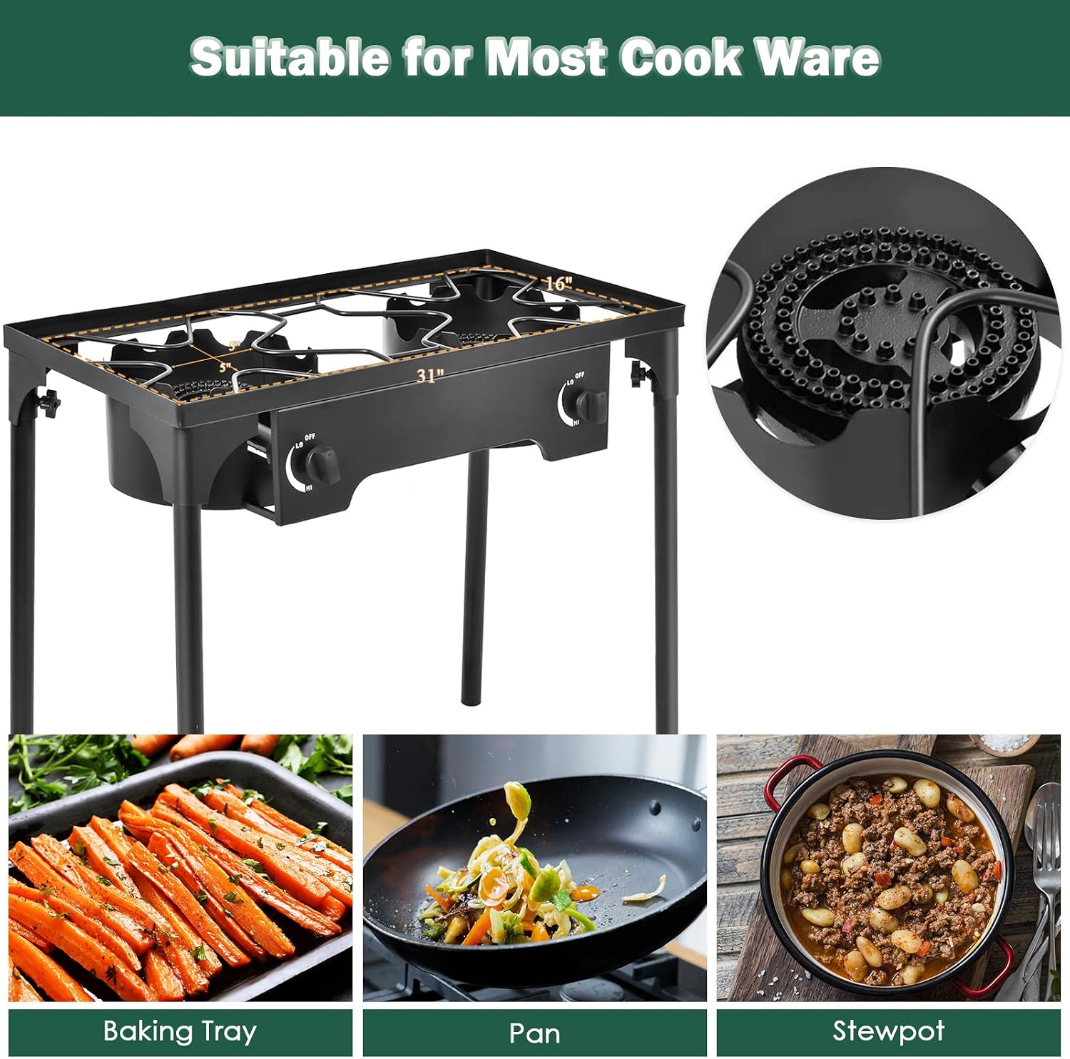 Goplus Outdoor Camping Stove, Dual Burner Propane Gas Cooker