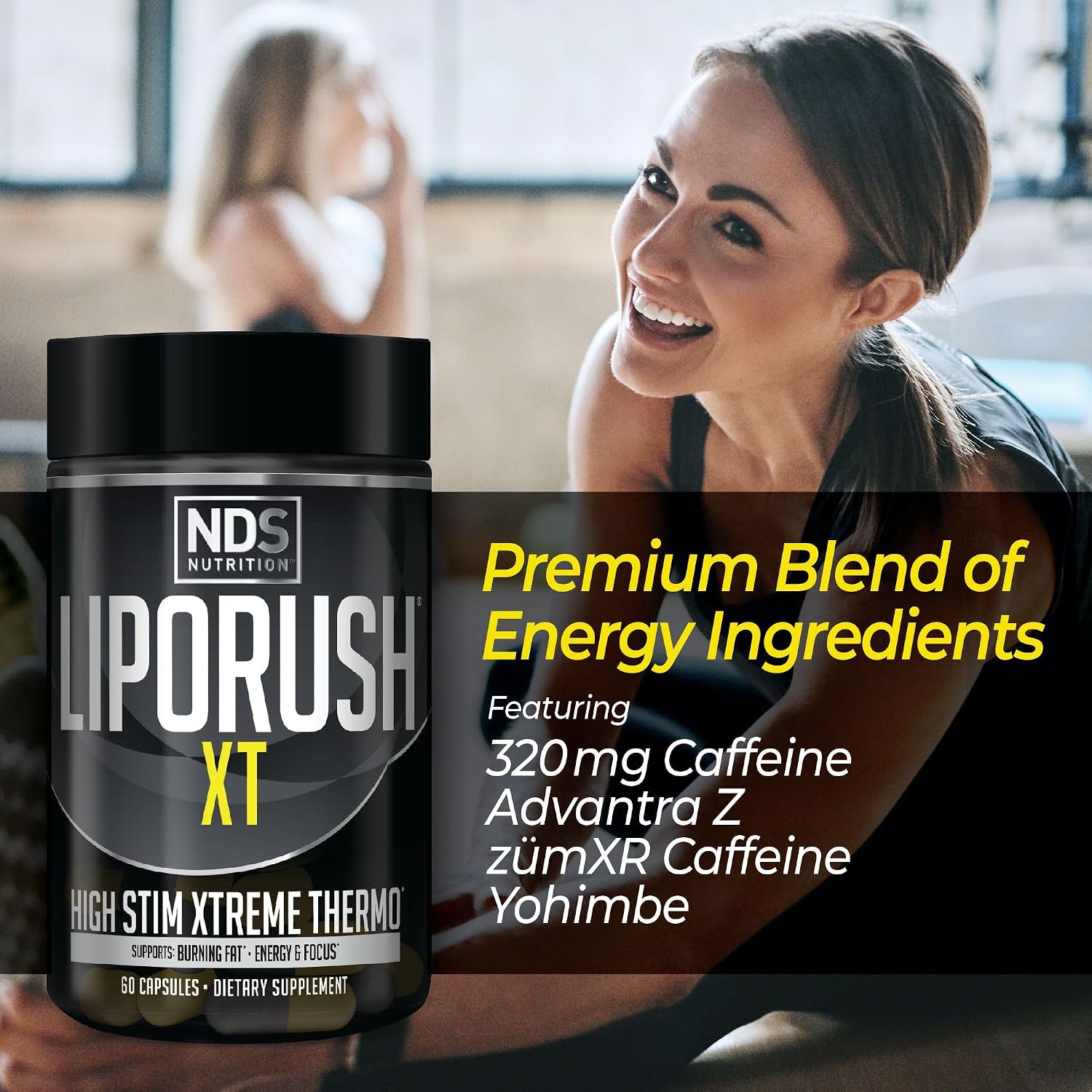 NDS Nutrition LIPORUSH XT Super Concentrated Thermogenic - 60 Capsules | Super Concentrated Thermogenic, L-Carnitine, Teacrine, Maximum Energy