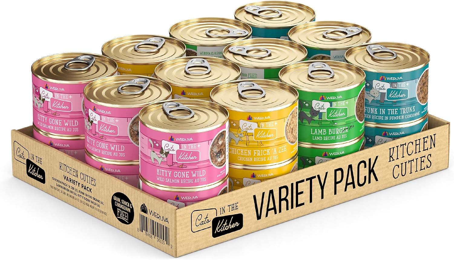 Weruva Cats in the Kitchen, Kitchen Cuties Variety Pack, Wet Cat Food, 3.2oz Can (Pack of 12)