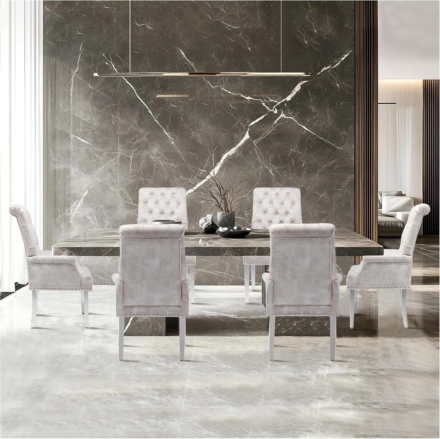 adochr Dining Chairs with Arms,Linen High Back Dining Room Chairs, Beige