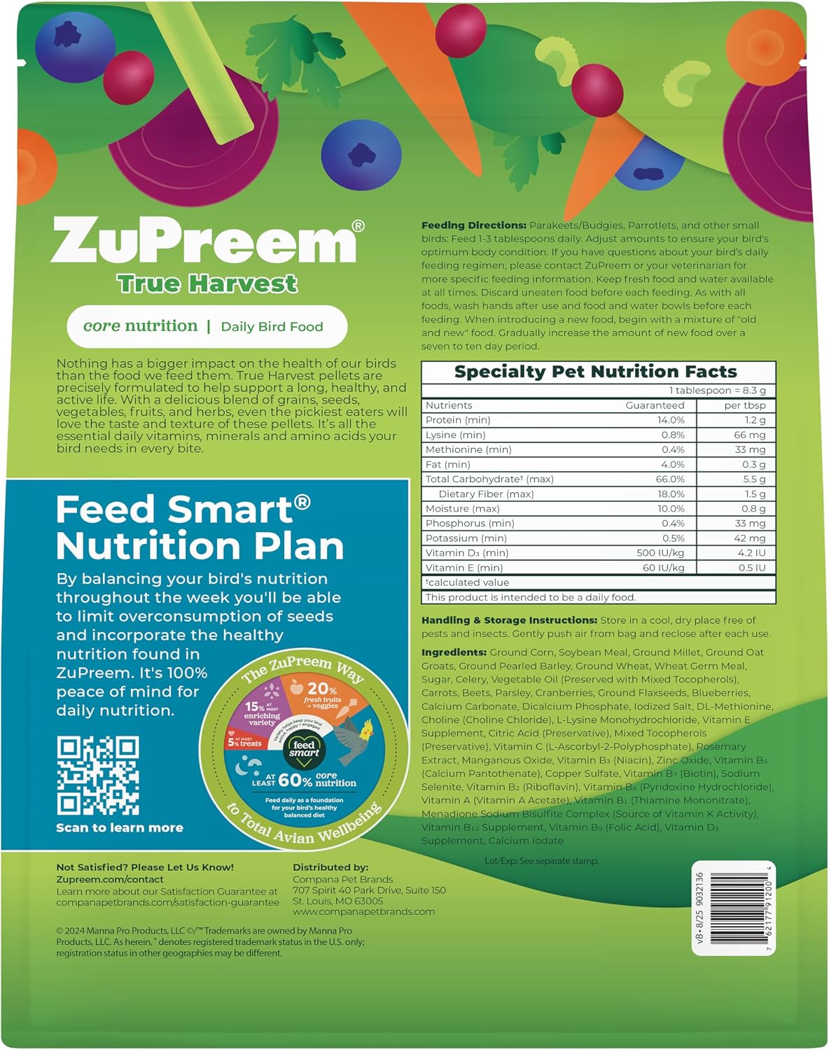 ZuPreem Sensible Seed Parakeet & Budgie Food, Variety Mixer, Small, 2 lb | Bird Food Mixer, Parrot & Parakeet Food, Budgie, Treats, Pellet Mix, Pumpkin Seeds, Safflower, Variety, Made in USA