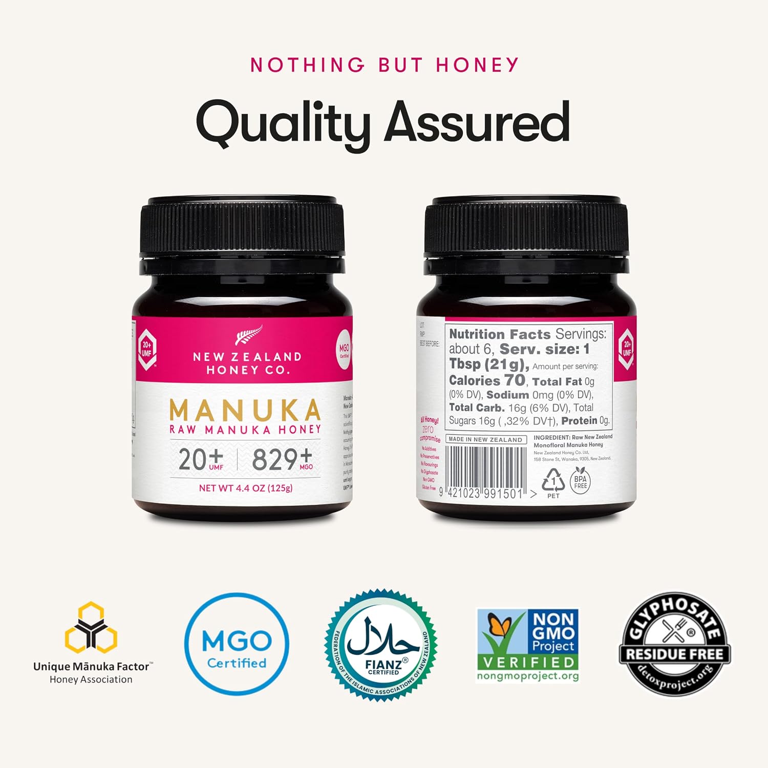 Raw Manuka Honey UMF 20+ MGO 829+, UMF Certified, 3rd Party Tested, 8.8oz
