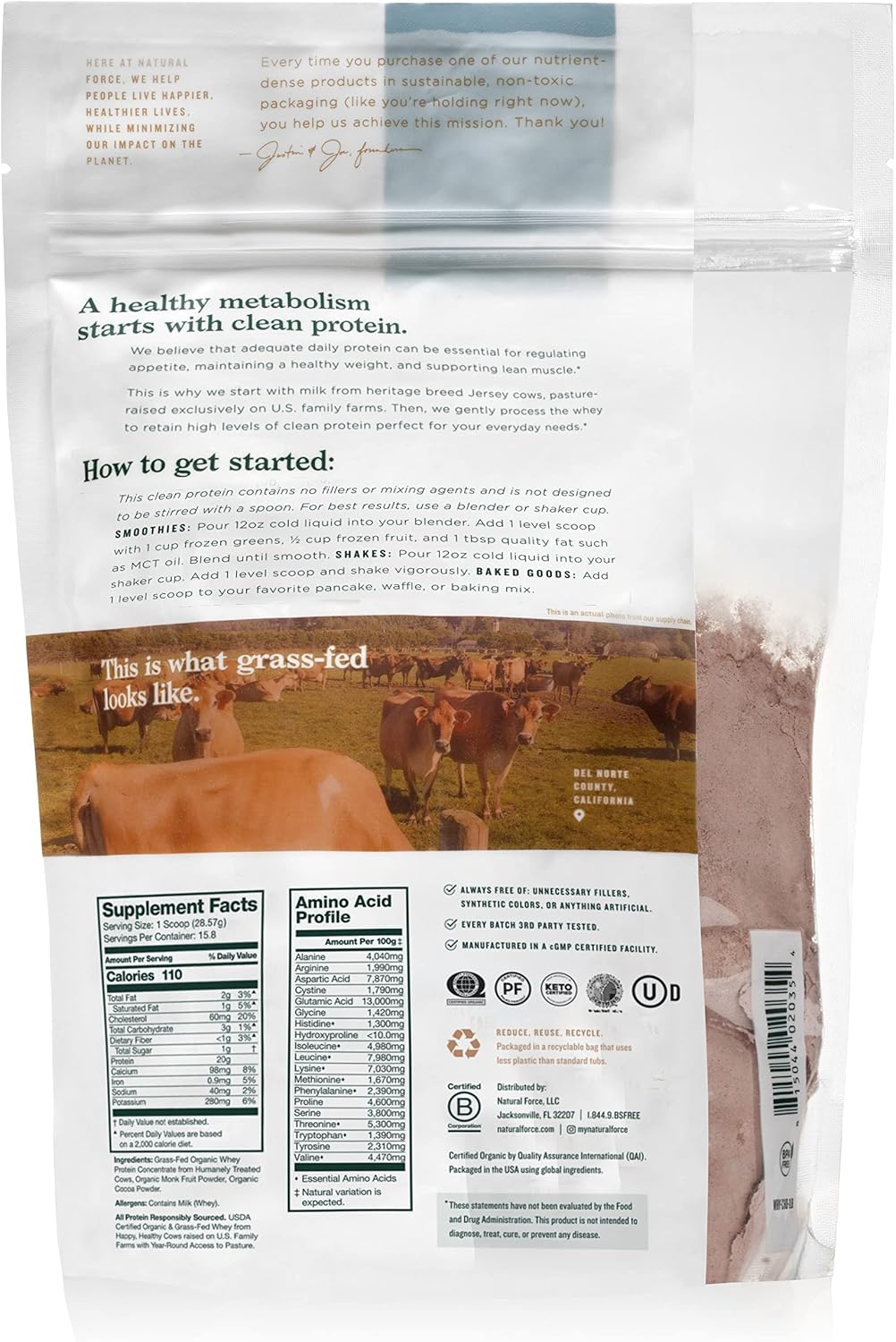 Natural Force Grass Fed Organic Whey Protein Powder – Non GMO Verified, Humane Certified & Lab Tested for Toxins – Real Vanilla Flavor – Keto Friendly, Low Carb, and Kosher - 16 Ounce A2 Protein