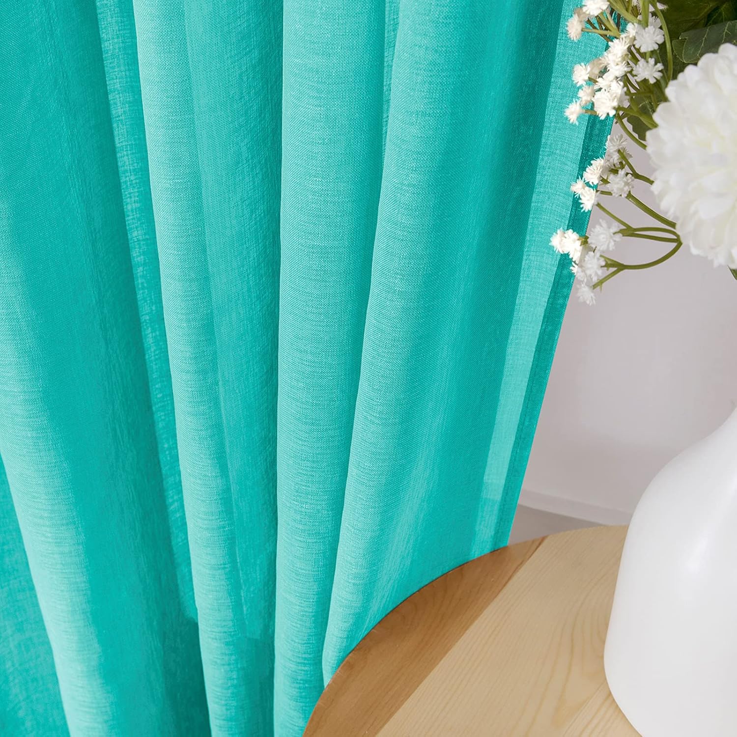 Tollpiz Sheer Curtain Linen Textured Living Room Curtains Sheer Light Filtering Rod Pocket Voile Curtain for Bedroom, 54 x 72 inches Long, White