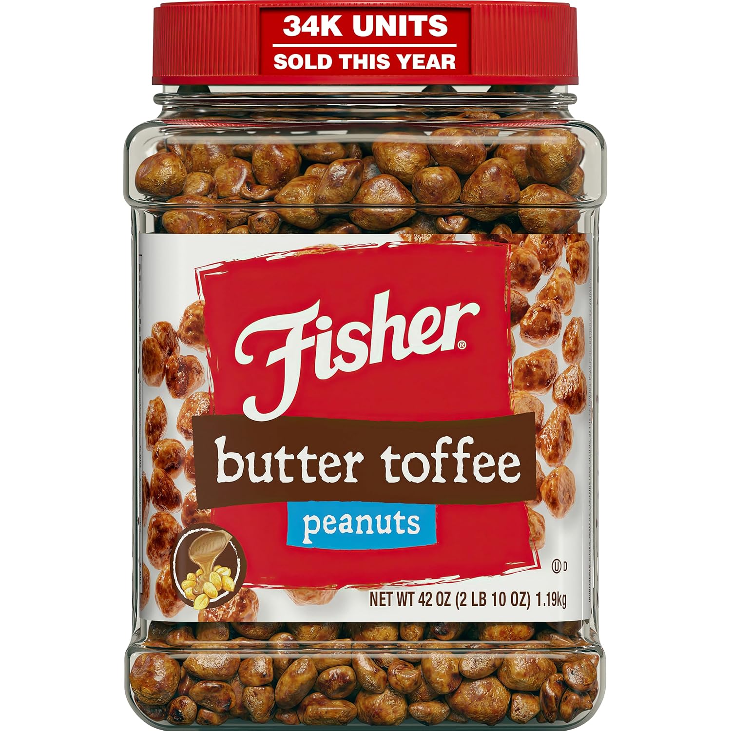 Fisher Snack Butter Toffee Peanuts, 42 Ounces (Pack of 1), No Artificial Colors or Flavors, 100% Recyclable