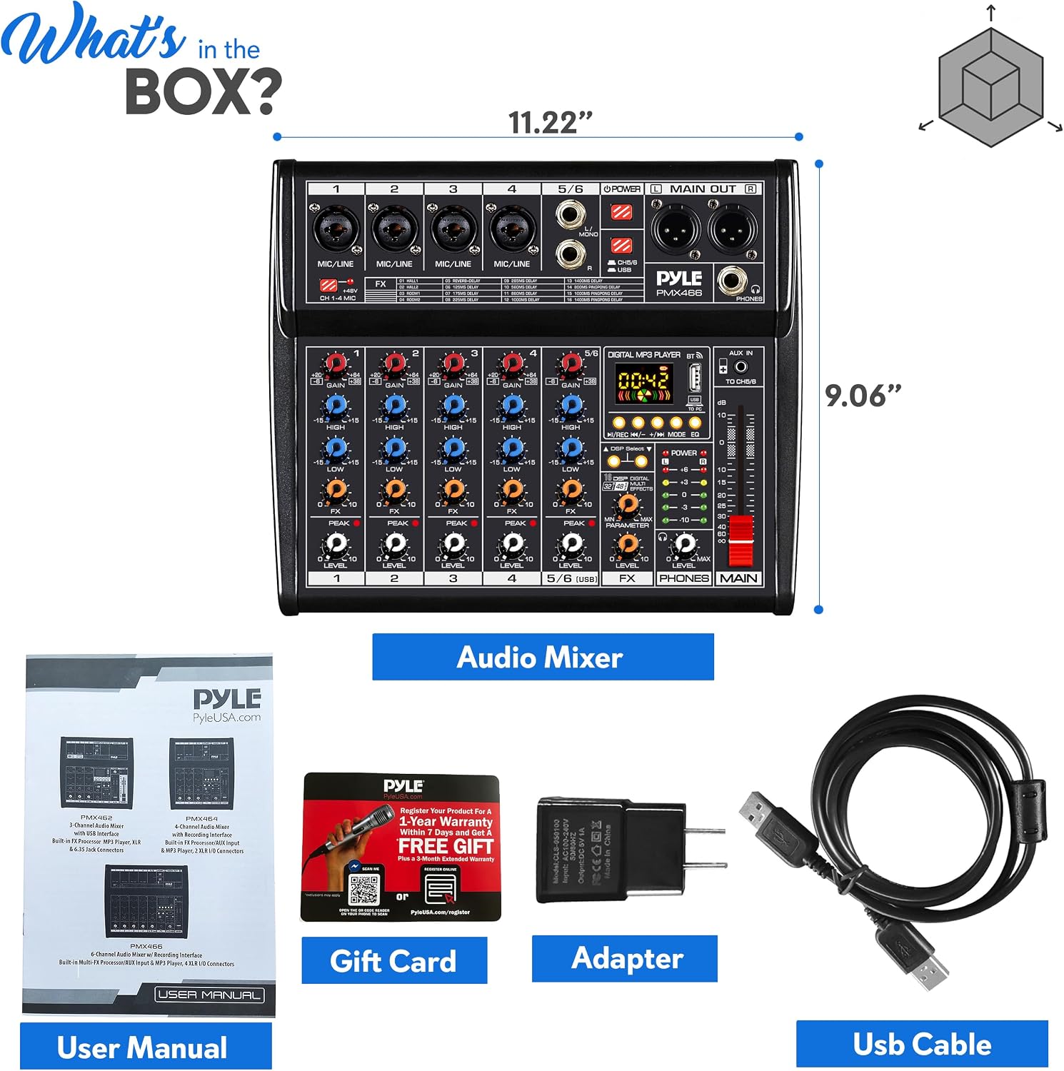Pyle Professional Bluetooth DJ Audio Mixer - 6-Channel DJ Controller Sound Mixer w/DSP 16 Preset Effects, USB Interface, 4 XLR Mic/Line Input, AUX