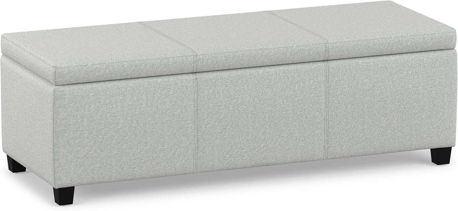 SIMPLIHOME Avalon 48" Wide Vegan Leather Storage Ottoman in Brown
