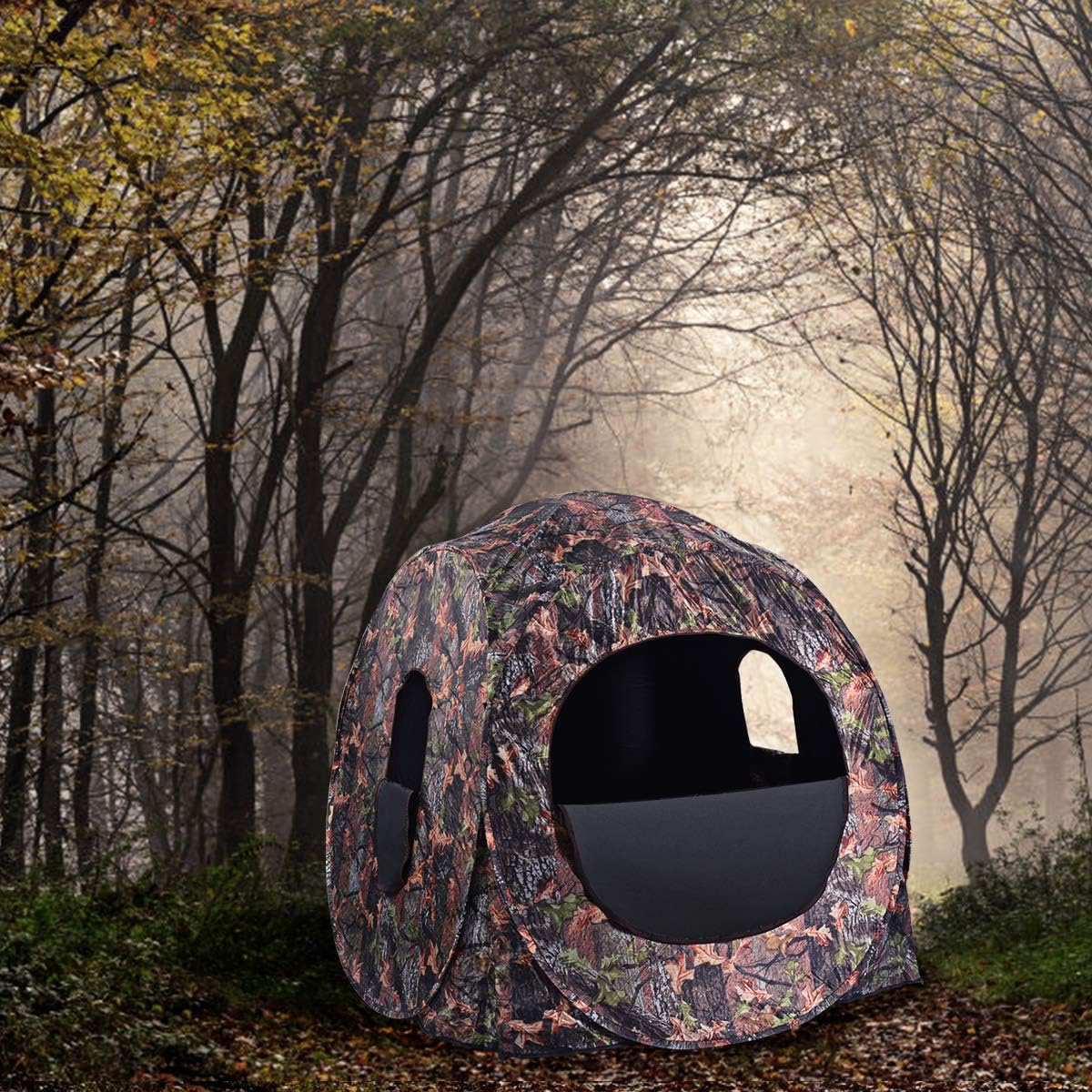 GYMAX Hunting Blind, 3 Persons Pop Up Ground Blind with Hub System, Carry Bag for Deer & Turkey