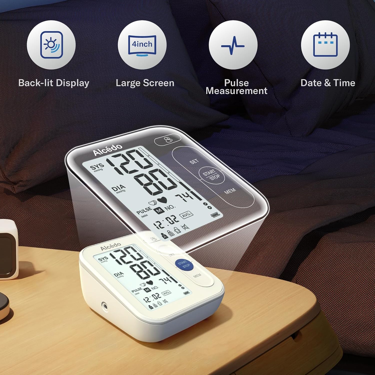 Alcedo Blood Pressure Monitor for Home Use, Upper Arm Cuff BP Machine | Large LCD Screen, Talking Function, 2x120 Memory, Large Cuff (8.7–16.5"), Batteries+USB Cable
