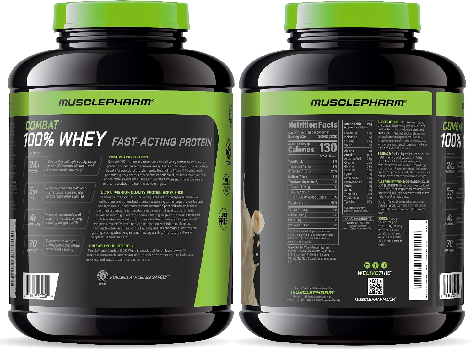 MusclePharm Combat 100% Whey Protein Powder, Vanilla Flavor, Fast Recovery & Muscle Gain with Whey Protein Isolate, High Protein Powder for Women & Men, Gluten Free, 5 lb, 70 Servings | Whey Protein Isolate, Fast Recovery Support, Muscle Gain Support, Hi…