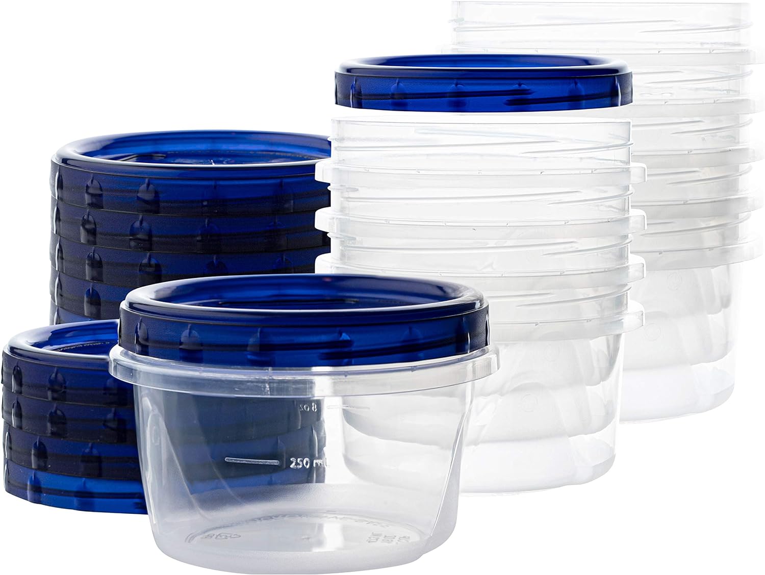 PLASTICPRO Twist Top Deli Containers Clear bottom With blue [32 oz 3 Pack]