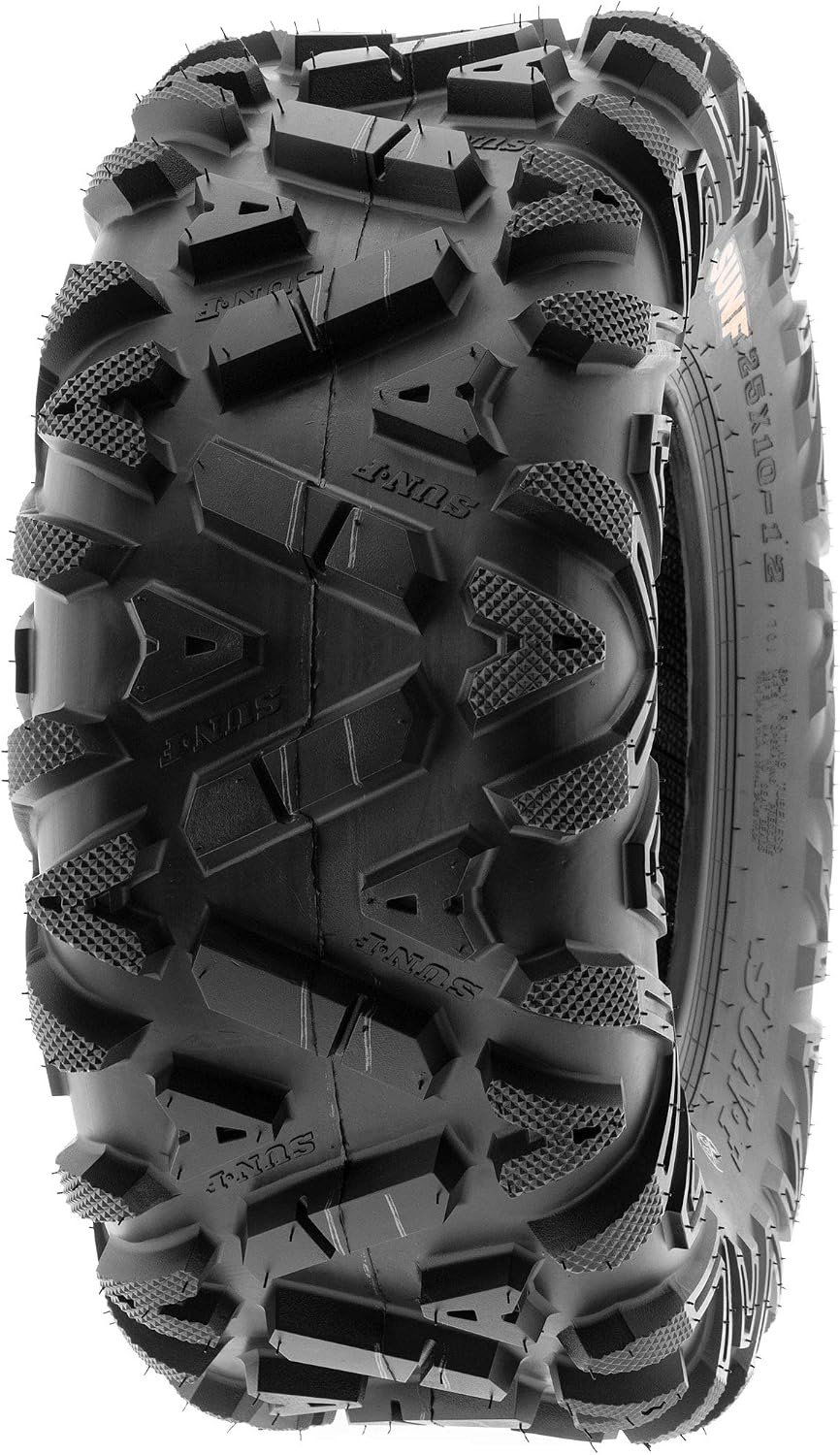 SunF ATV Tires 25x10-12 UTV Tire 25x10x12 All Terrain Off-Road Mud Tires, 6 Ply Tubeless