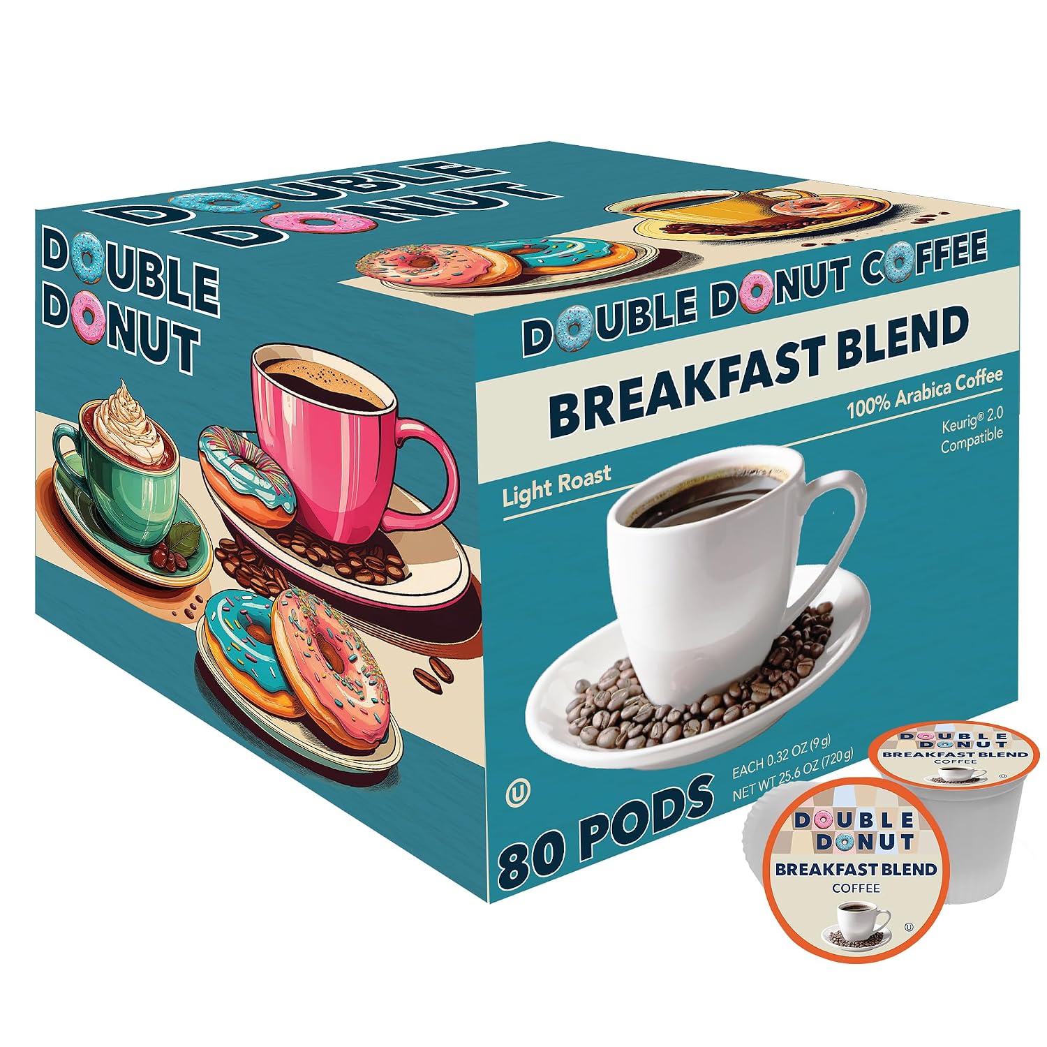 Double Donut Coffee Breakfast Blend Coffee Pods, Light Roast Coffee in Recyclable Single-Serve Pods for Keurig K Cups Brewer Machines, 80 Count Bulk Pack, original version