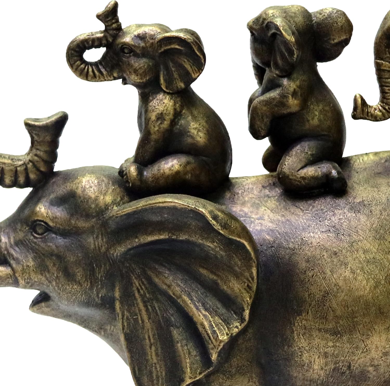 Nature's Mark 8" H 3 Baby Elephants Riding an Elephant Resin Statue Figurine Home Decorative Accent Decor (Brown)