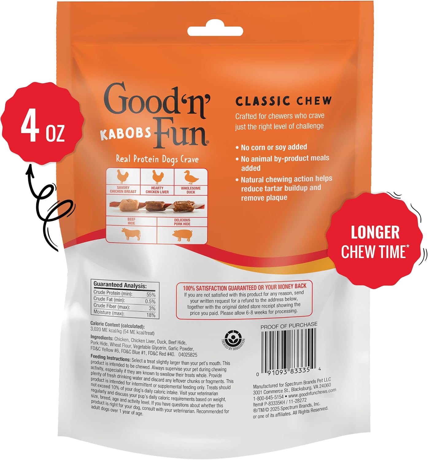 Good 'n' Fun Kabobs Long-Lasting Dog Treat Made With Real Protein, 18 Count | Premium Chicken, Pork and Beef Hide Chew, Supports Dental Health and Mental Stimulation, For Adult Dogs