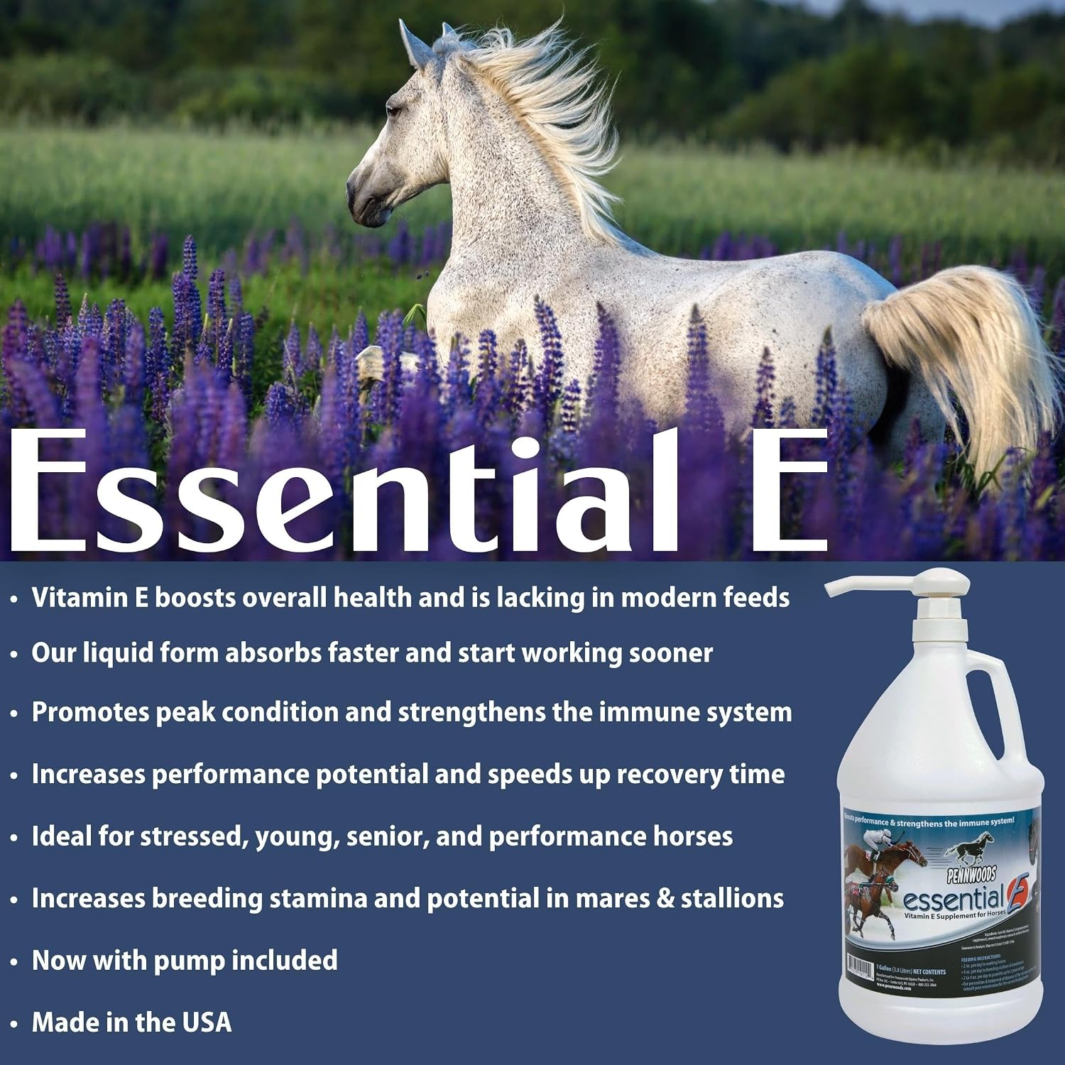 Essential E: Equine Vitamin E Horse Supplement, 1 Gallon | Supports Horse Health, Athletic Performance, Muscle Recovery, Equine Daily Nutrition