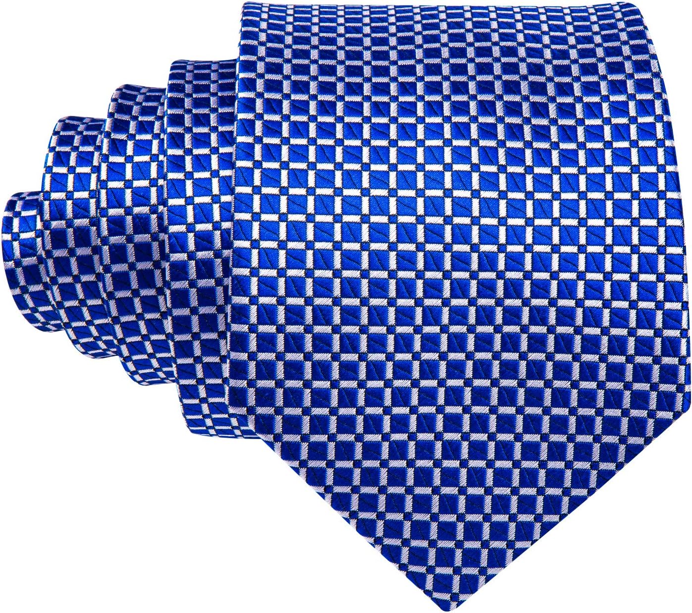 Barry.Wang Plaid Ties for Men Silk Necktie Handkerchief Cuff Links Set
