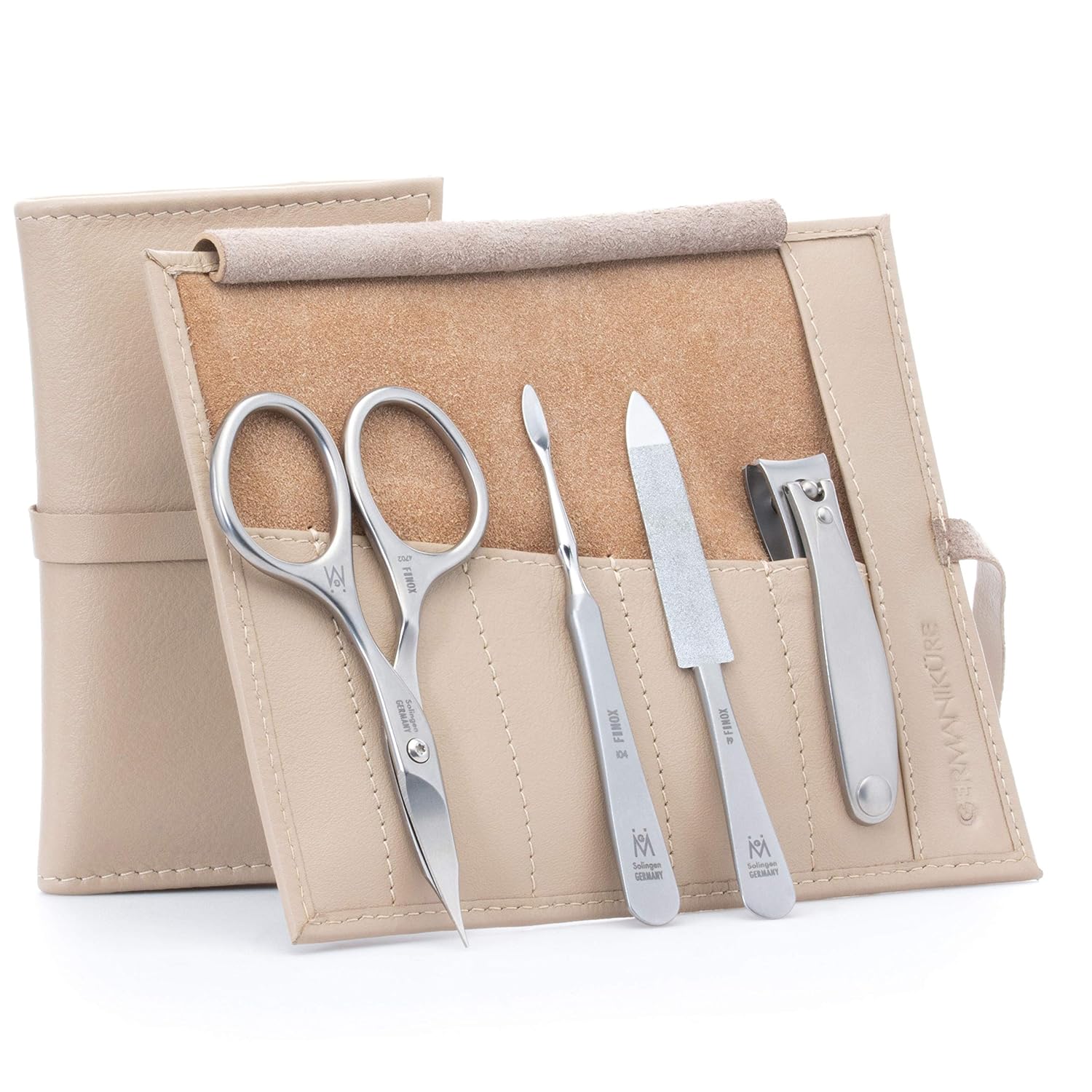 GERMANIKURE 4pc Manicure Nail Care Kit, Solingen Germany, Yellow Suede Roll