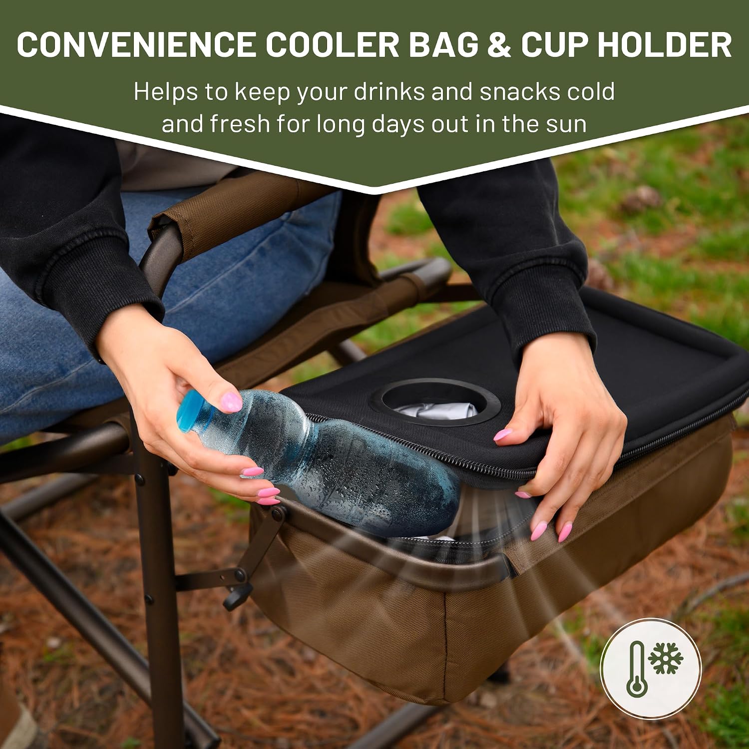 TIMBER RIDGE Lightweight Camping Chair, Portable Laurel Director's Chair with Foldable Side Table, Cooler Bag & Mesh Pocket, Compact Outdoor Folding Lawn Chair, Supports 300lbs, Grey