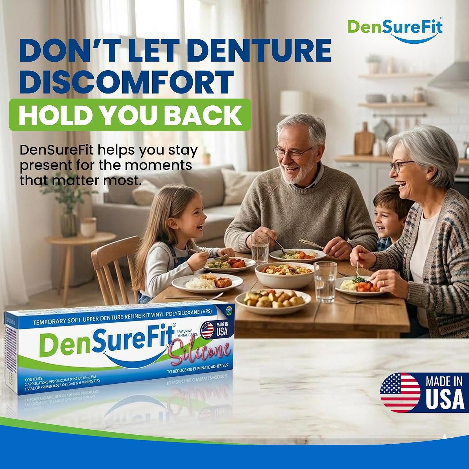 DenSureFit Upper Denture Reline Kit, Soft Silicone Liner