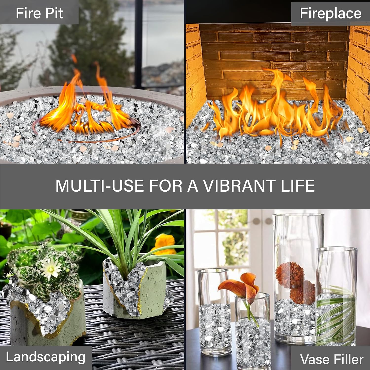 NUPICK 20 Pound Fire Glass, 1/2 Inch Reflective Fire Pit Glass