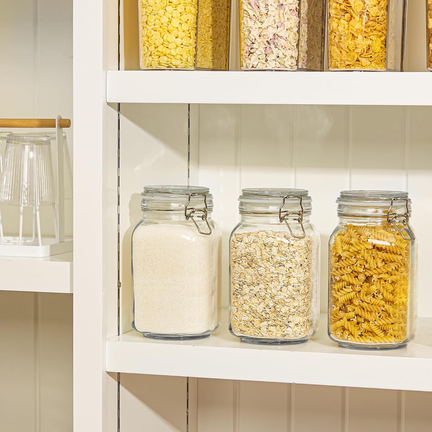 CHEFSTORY 50oz Glass Food Storage Jars with Airtight Clamp Lids, 3 Pack