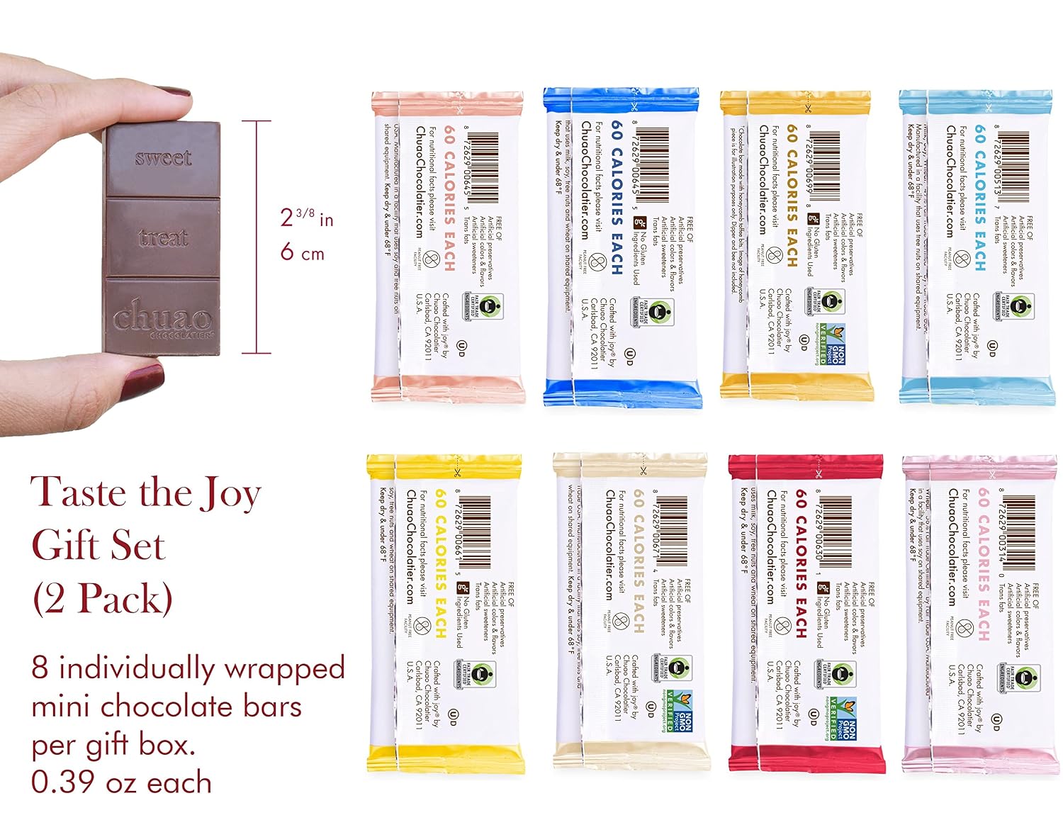 Chuao Chocolatier Taste the Joy Mini Gourmet Chocolate Bar Gift Box | Milk and Dark Chocolate Variety Sampler |16 Mini Bars (0.39 oz each)