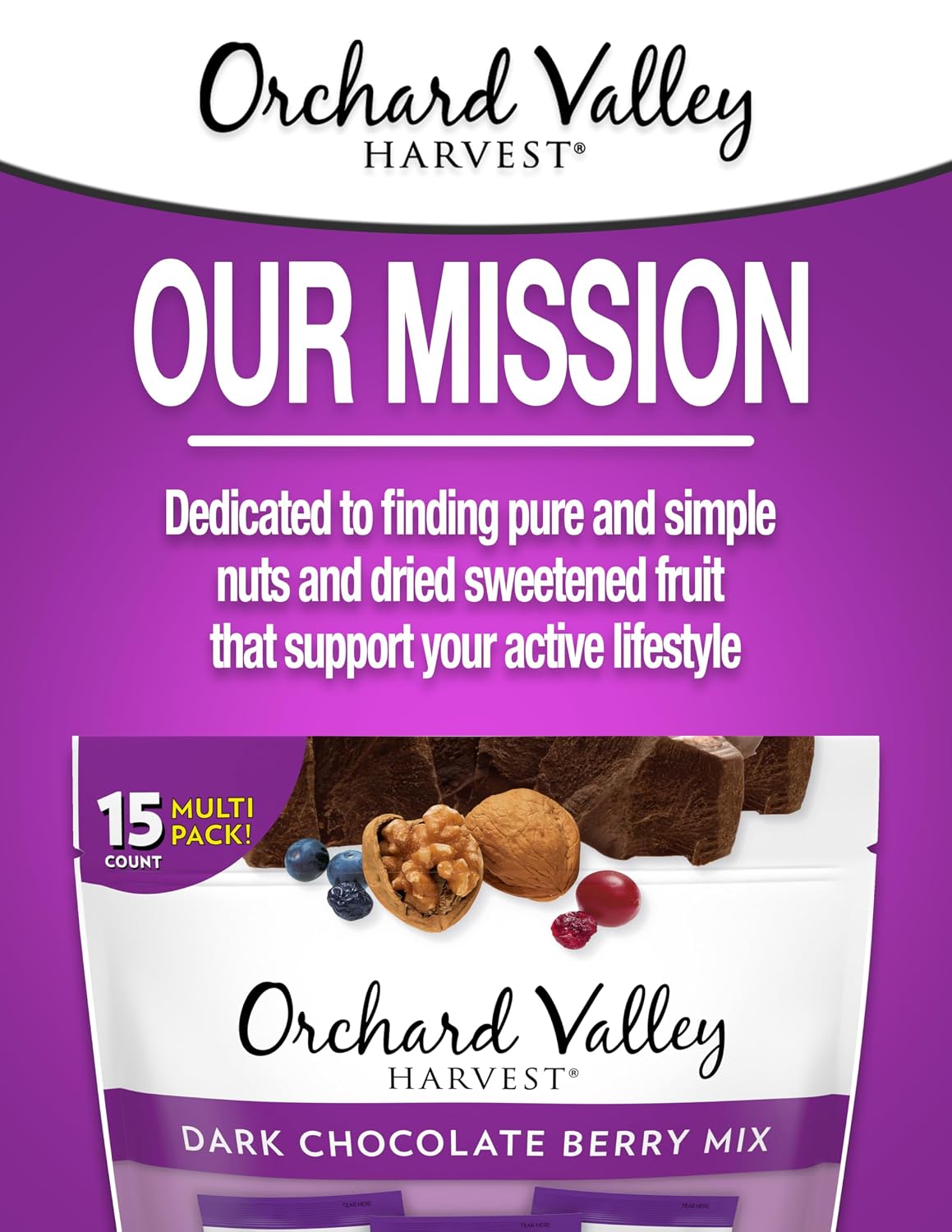 Orchard Valley Harvest Choc Nut Mix Multipack, 1 oz, Pack of 8 | Dark Chocolate Raisins, Almonds & Peanuts, Gluten Free, Stand Up Bag, Non-GMO, 4g Plant Protein, On-The-Go Snack