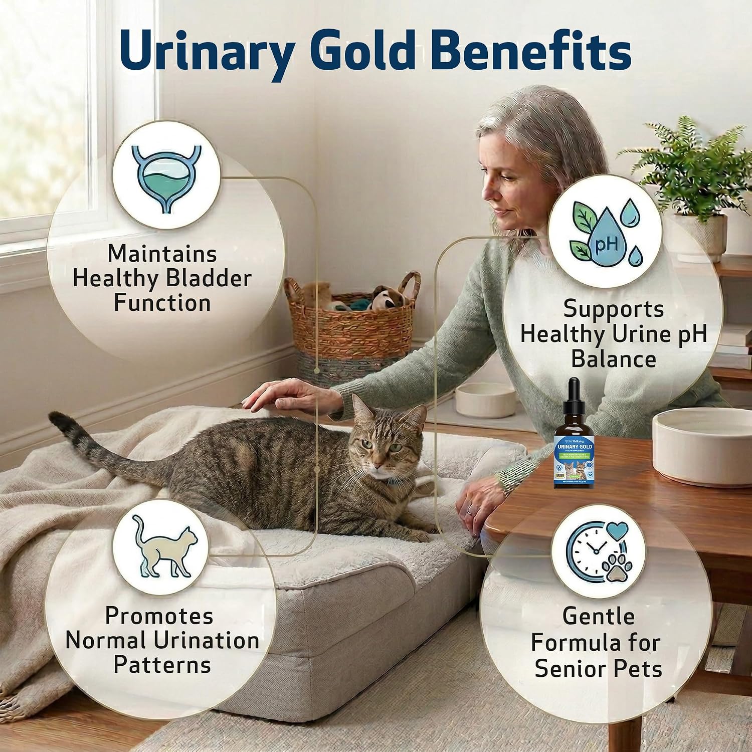 Pet Wellbeing Urinary Gold for Cats - Urinary Tract & Bladder, 2 oz | NASC Certified & Vet-Formulated Liquid Supplement with Marshmallow Root & Echinacea for Urinary System & Bladder Support