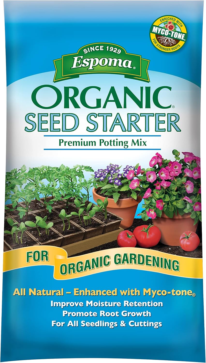 Espoma Organic Seed Starter Premium Potting Soil Mix - All Natural & Organic Seed Starting Mix with Mycorrhizae. for Organic Gardening, 16 qt, Bag - Pack of One