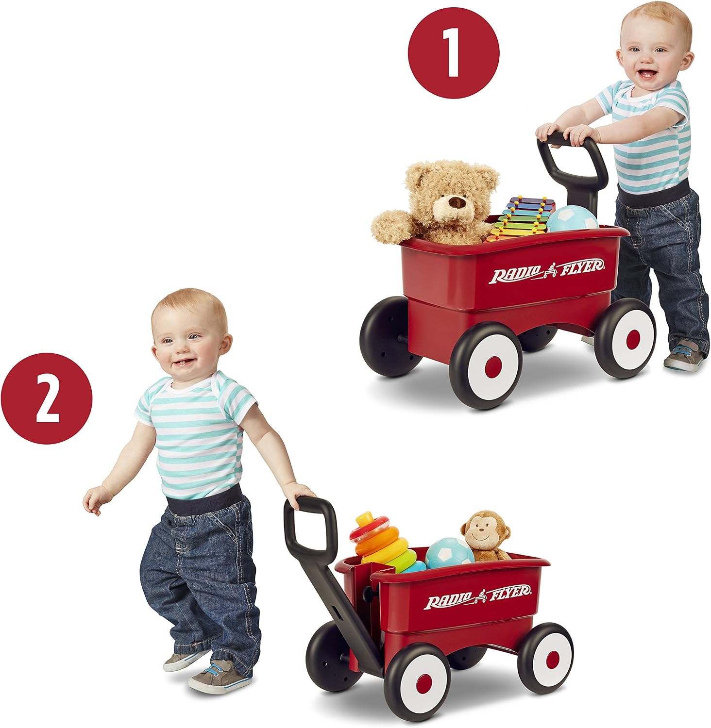 Radio Flyer Push & Pull Walker Wagon with Teddy Bear, Ages 1-4 Years, Red