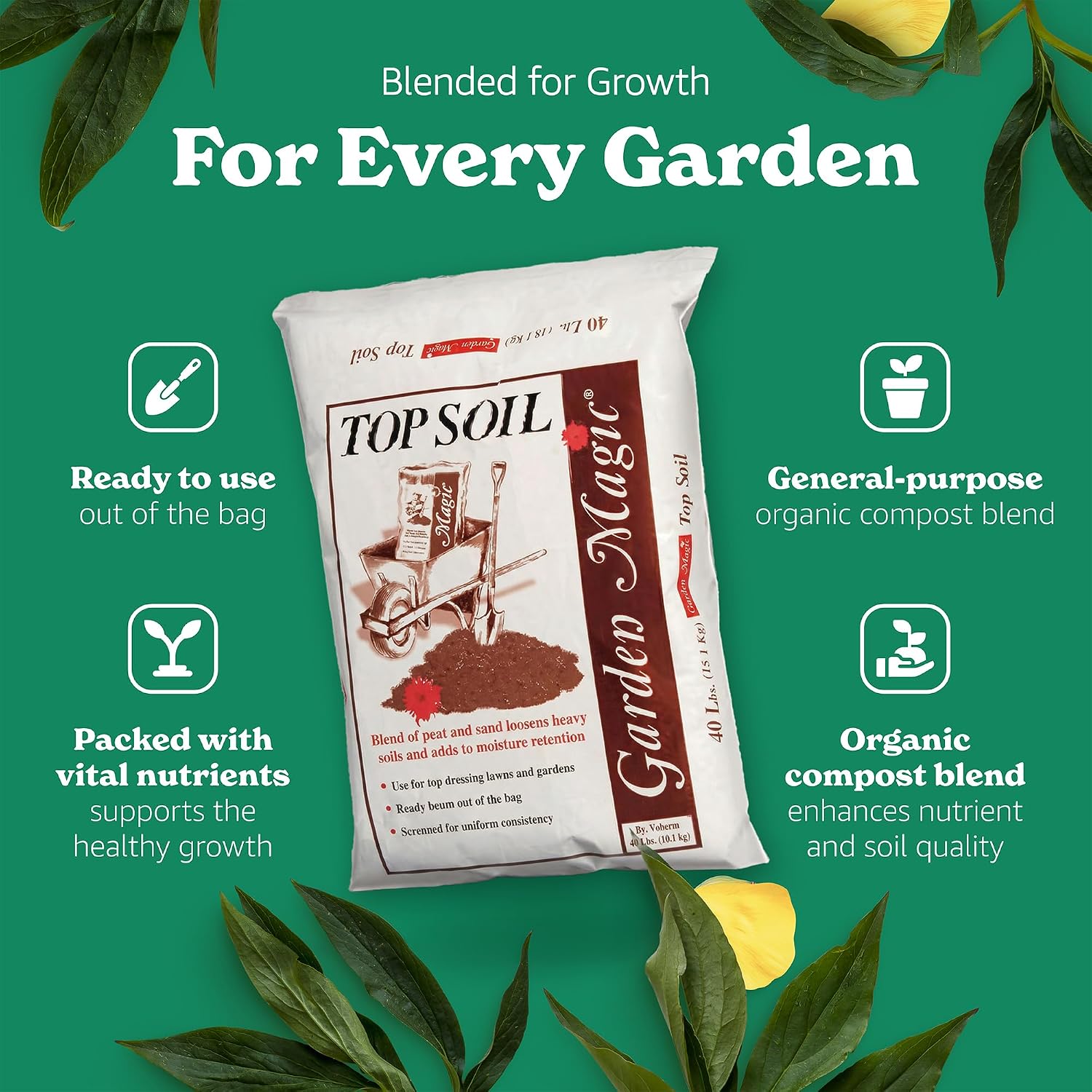 Michigan Peat Garden Magic Organic Potting Topsoil Mix, 40 lb, White | Moisture Retaining Organic Blend for Indoor and Outdoor Planting, Potting, Gardening, and Landscaping