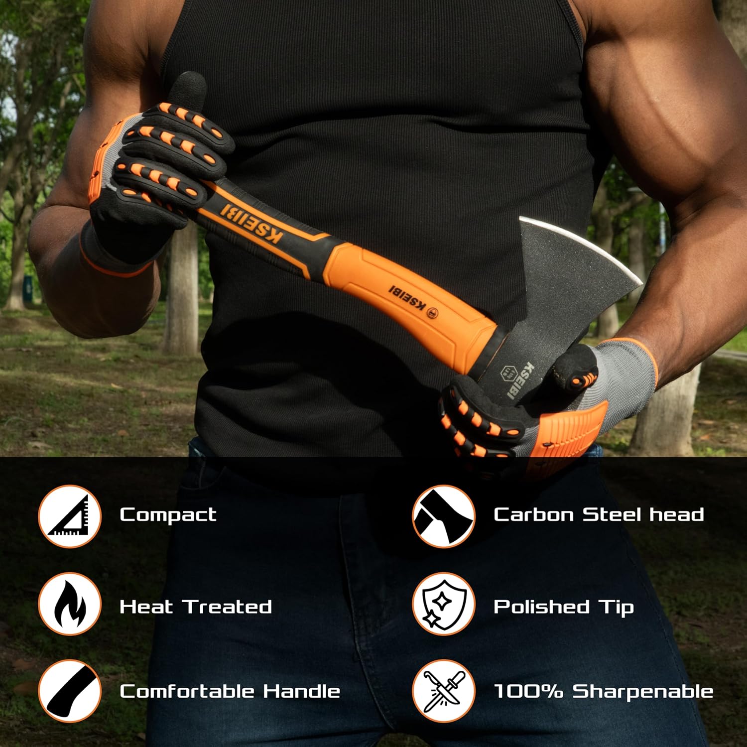 KSEIBI Wood Axe, Small Outdoor Camp Hatchet for Splitting and Kindling Wood