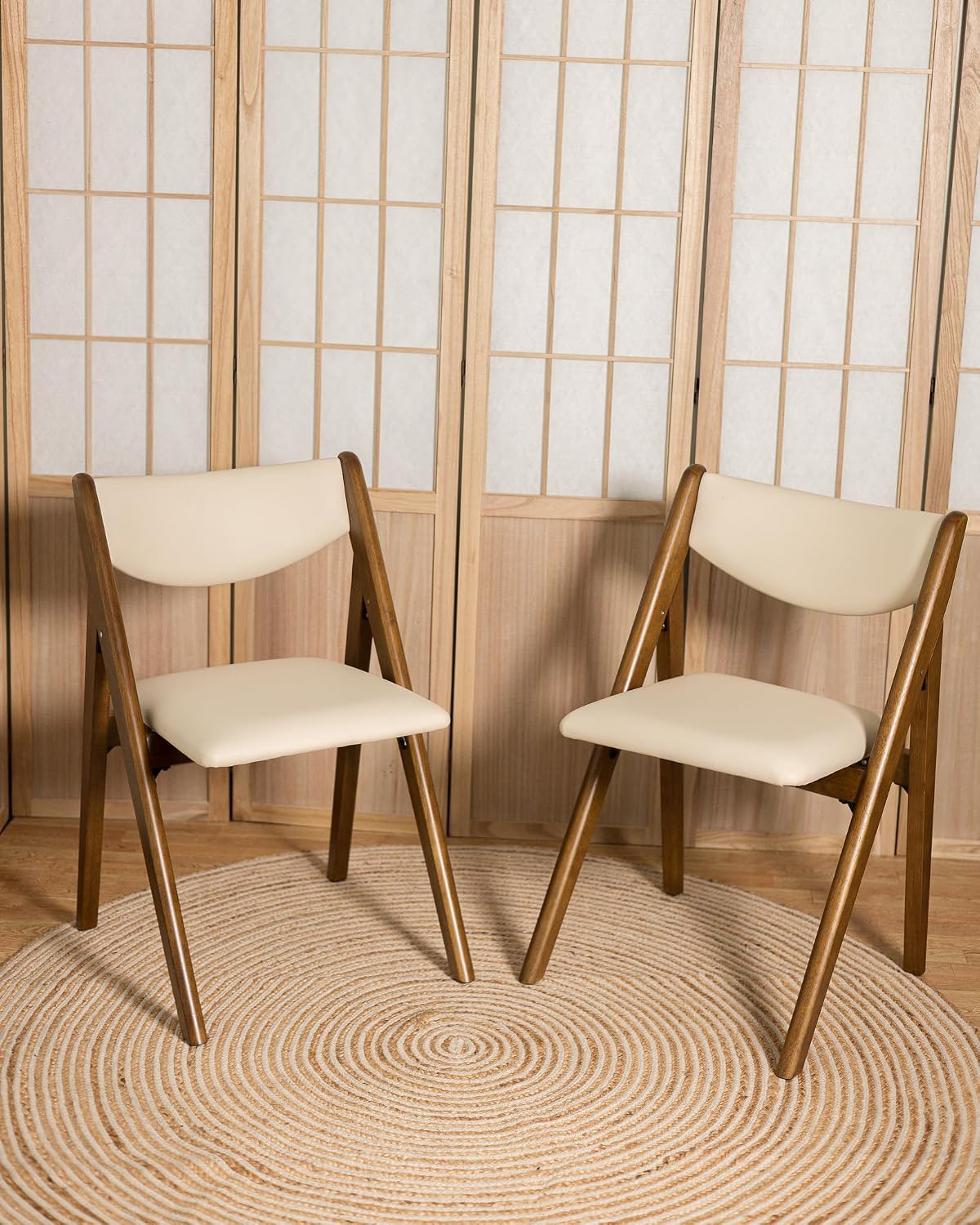 Stakmore Retro Modern Wood Folding Chairs Set of 2, Padded Upholstered Seat, Solid Hardwood Dining & Card Table Chairs, A-Frame Design, Steel Folding Mechanism, No Assembly, Space Saving, Cherry Frame