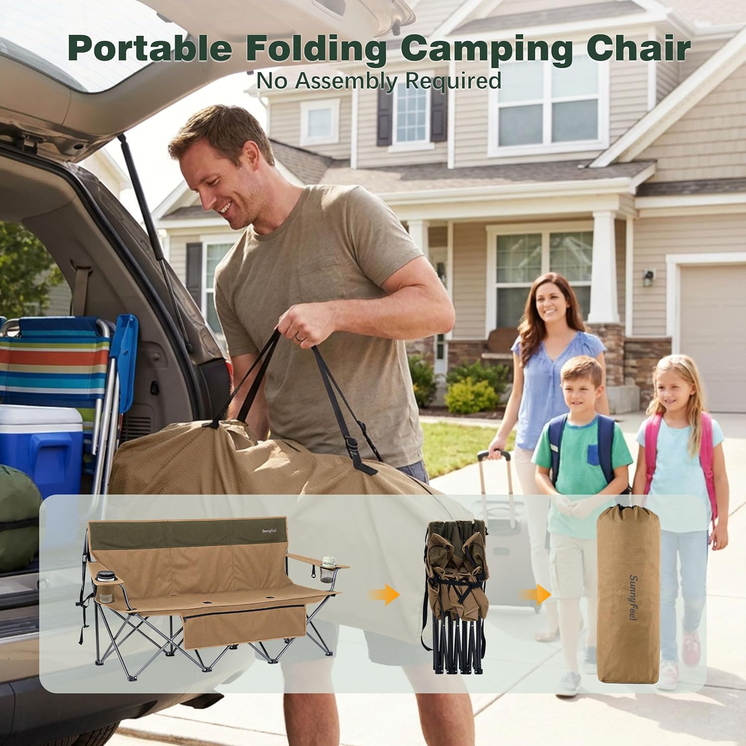 SUNNYFEEL Folding Double Camping Chair Oversized Loveseat for Adults