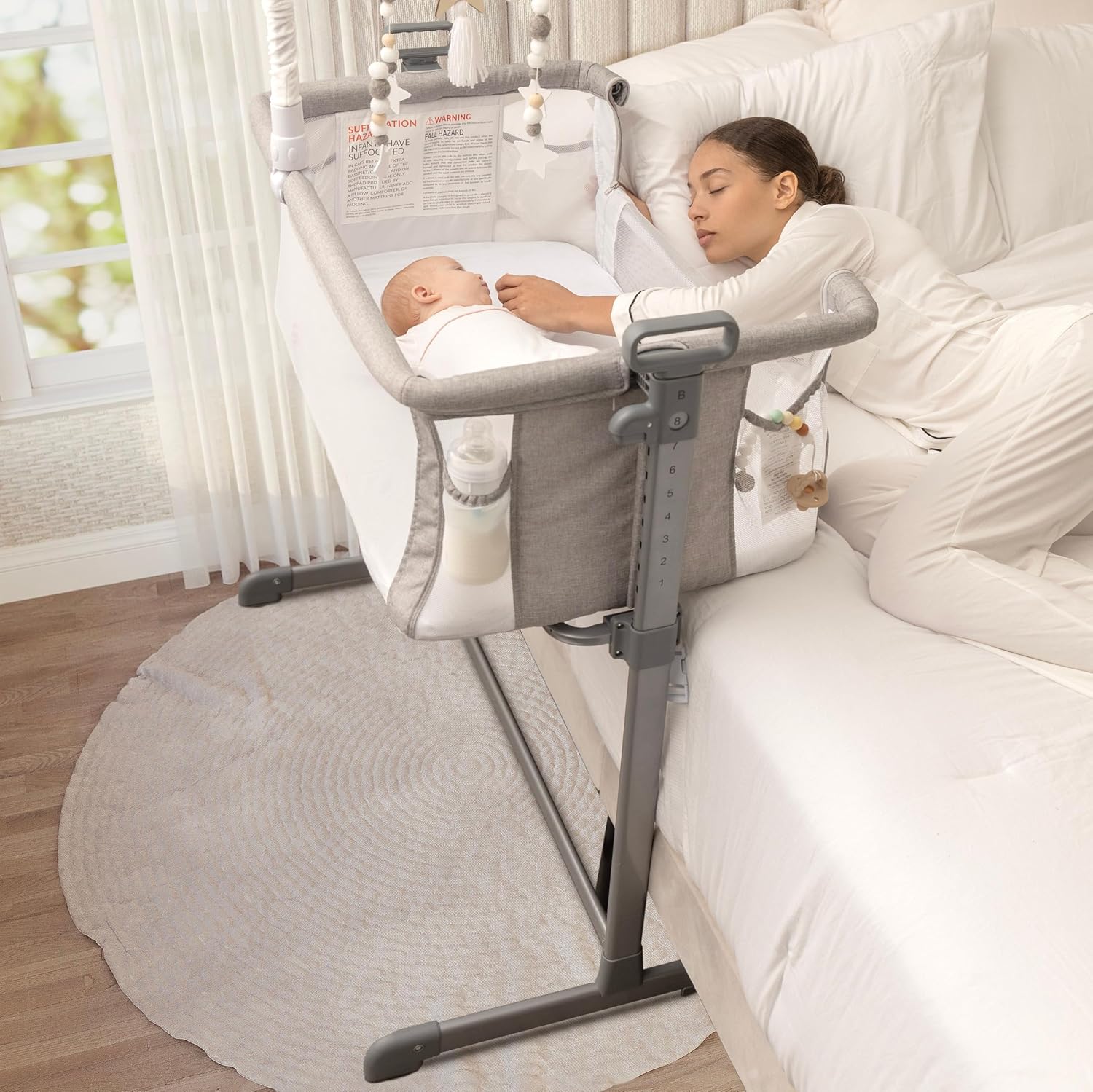 Milliard Baby Bedside Bassinet Sleeper, Bassinet for Newborn with Plush Mattress, Mesh Breathable, Adjustable Side Sleeper Portable Crib for Infant