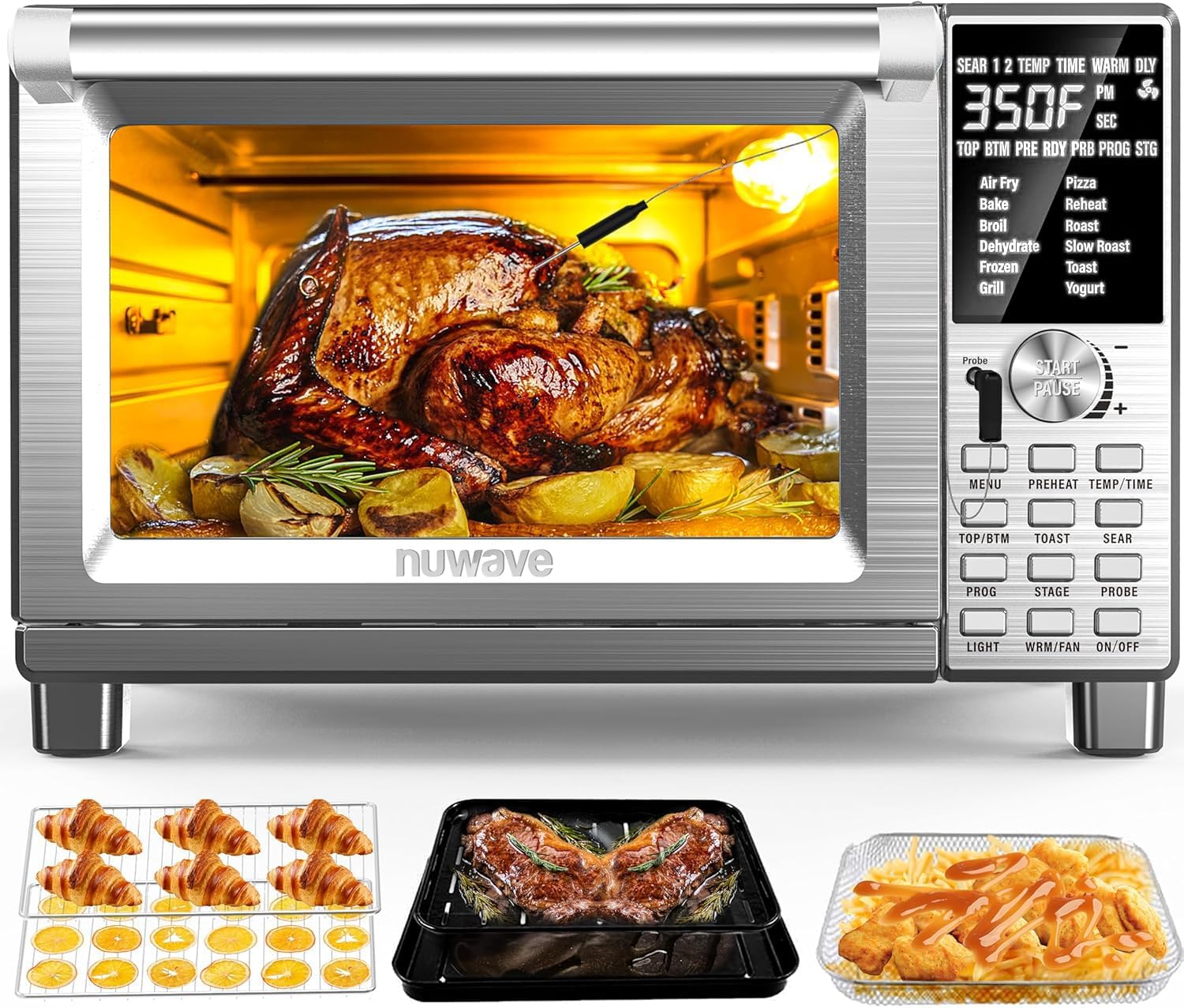 Nuwave Bravo Air Fryer Toaster Smart Oven, 12-in-1 Countertop Convection | 30-QT XL Capacity, 50°-500°F Temperature Controls