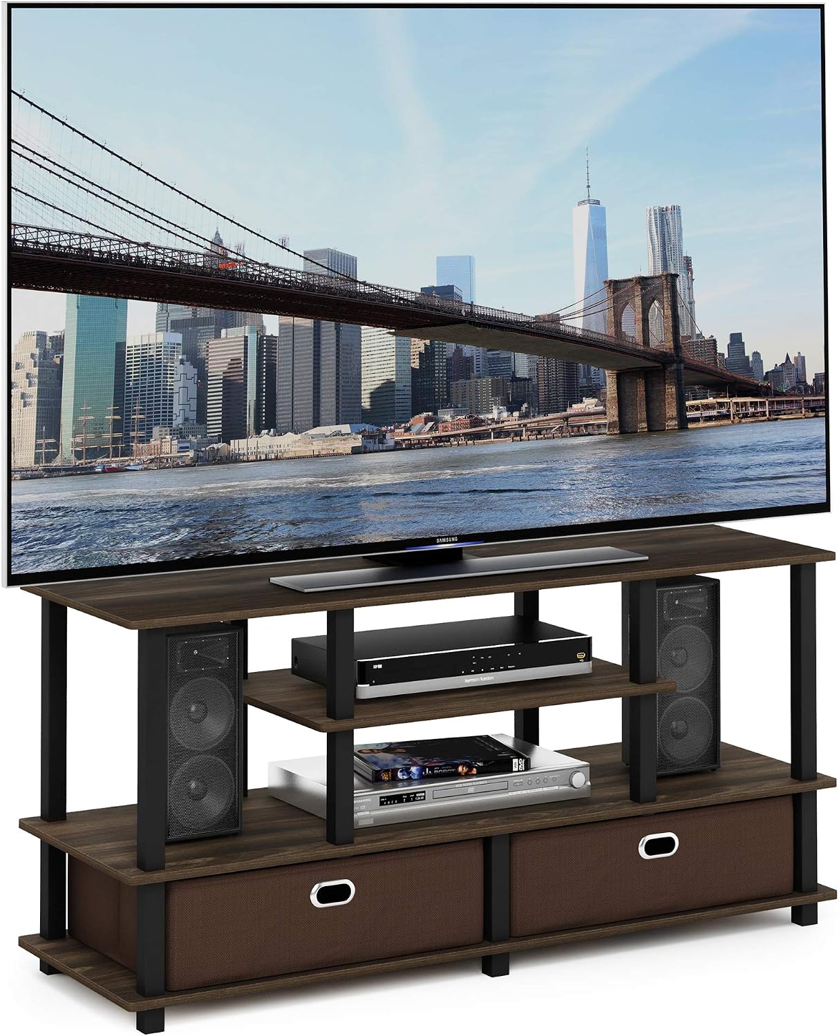 Furinno Moretti 3-Tier Metal Frame TV Stand, French Oak Grey