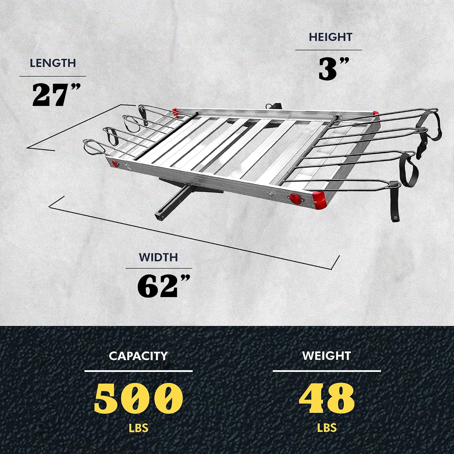 Truck Hitch Cargo Carrier - 500 lb Aluminum 2-in-1 Rack, Silver | Fits 2 in Receivers, Holds 4 Bicycles, 62 x 27 x 3 in Platform, Wheel Mount Design