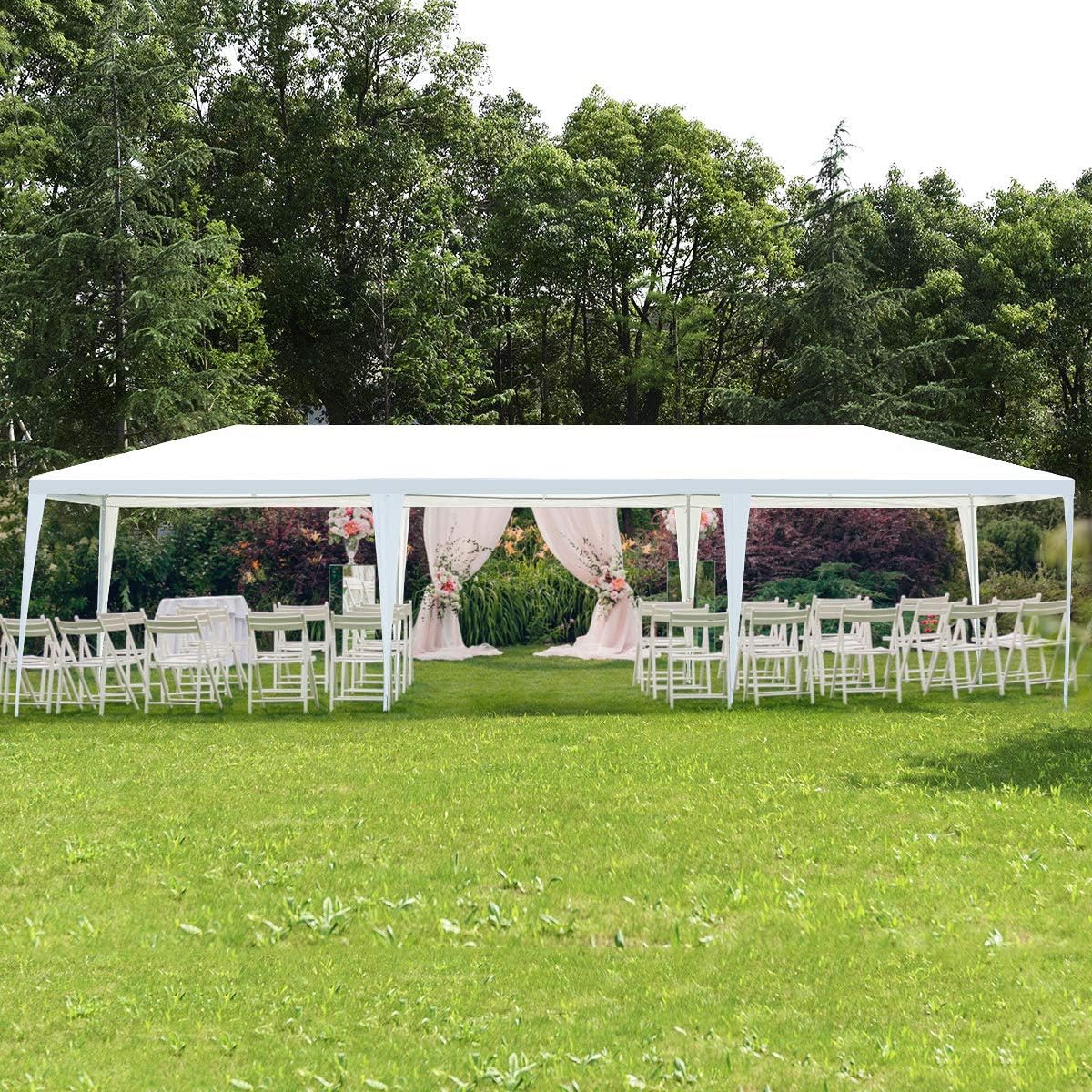 Tangkula 10'x30' Outdoor Canopy Tent Heavy Duty Party Wedding Event Tent Sturdy Steel Frame with 5 Removable Sidewalls Waterproof Sun Snow Rain