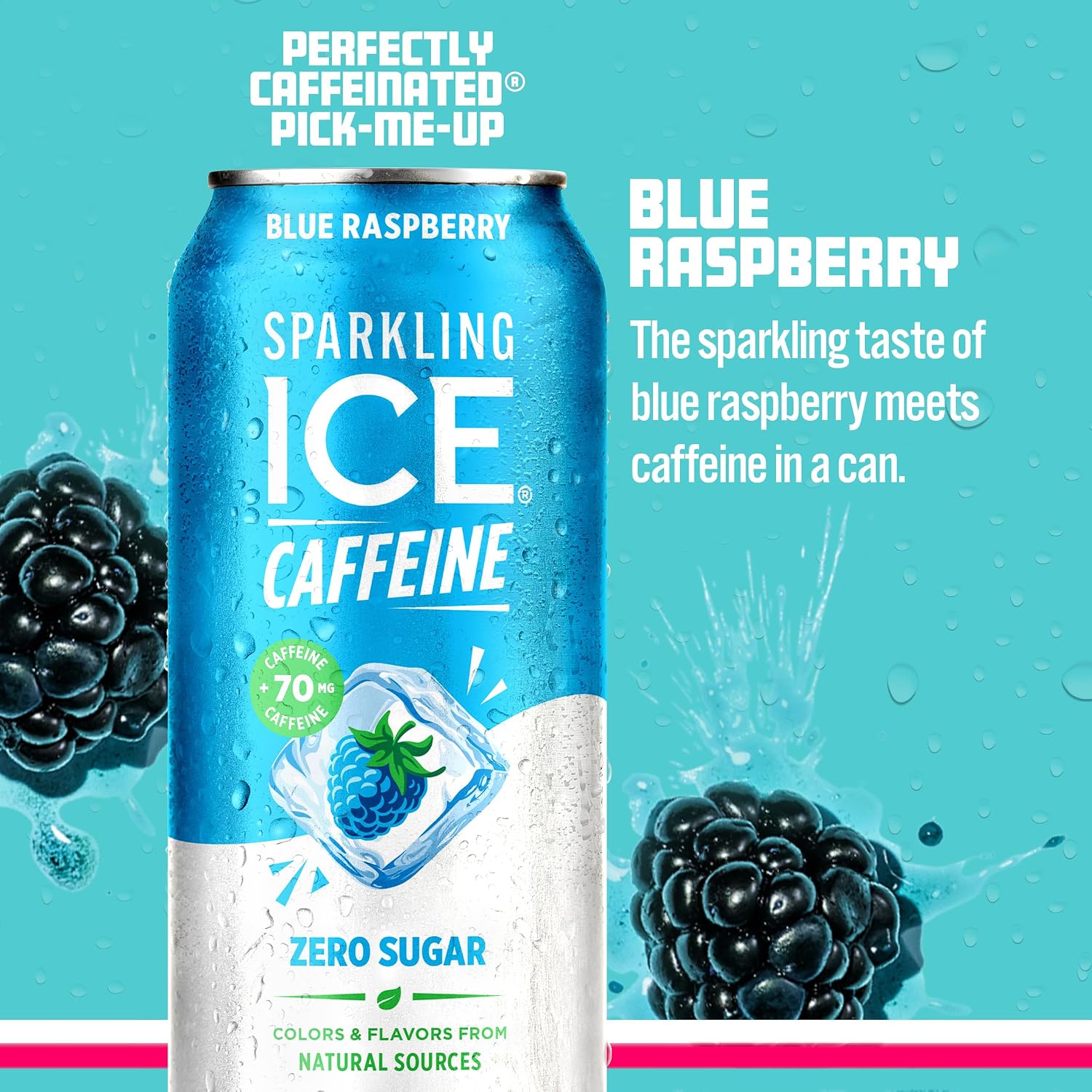 Sparkling Ice Caffeine Black Raspberry Sparkling Water with Caffeine, Zero Sugar, with Antioxidants and Vitamins,16 fl oz Cans (Pack Of 12)
