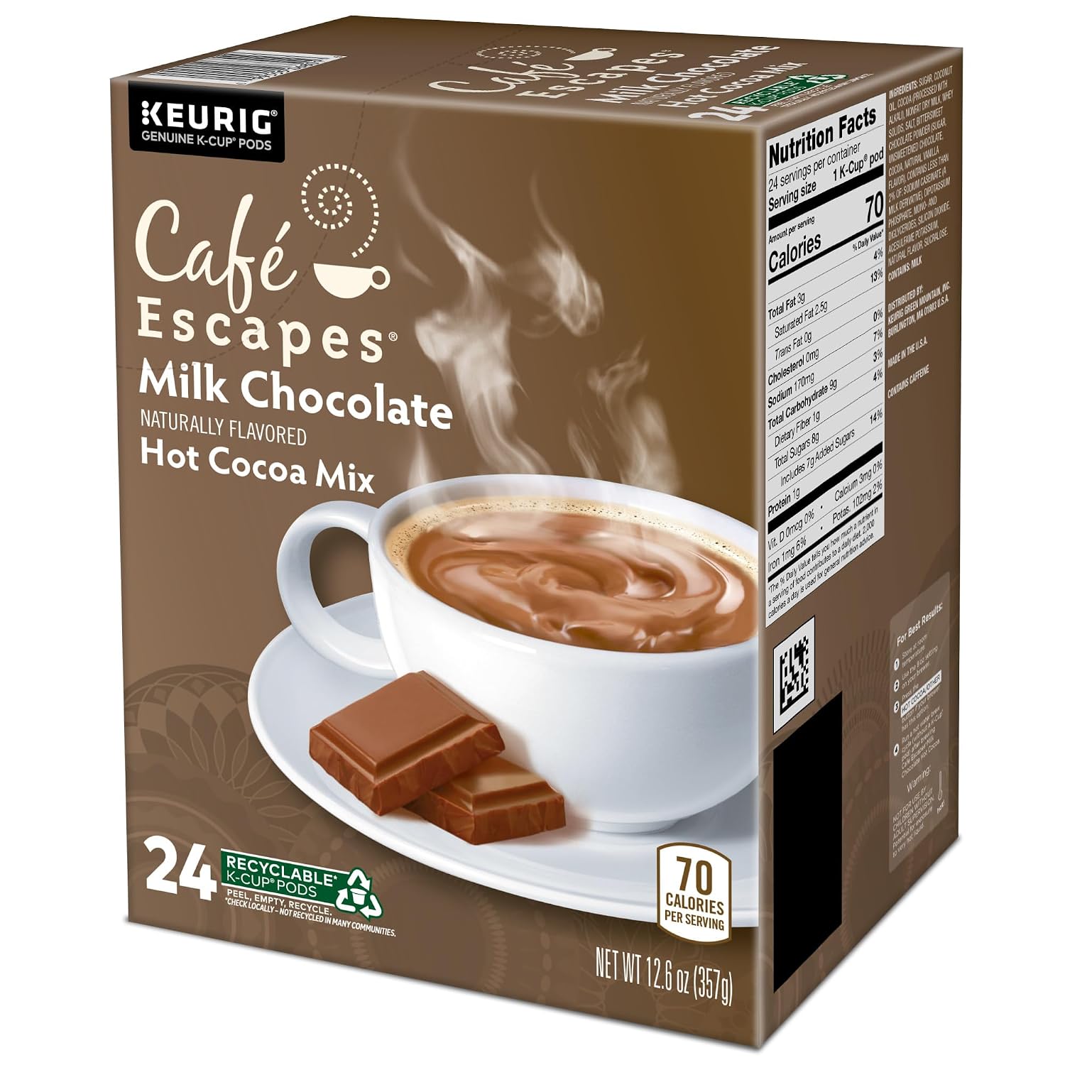 Cafe Escapes Milk Chocolate Hot Cocoa Keurig Single-Serve K-Cup Pods, 96 Count