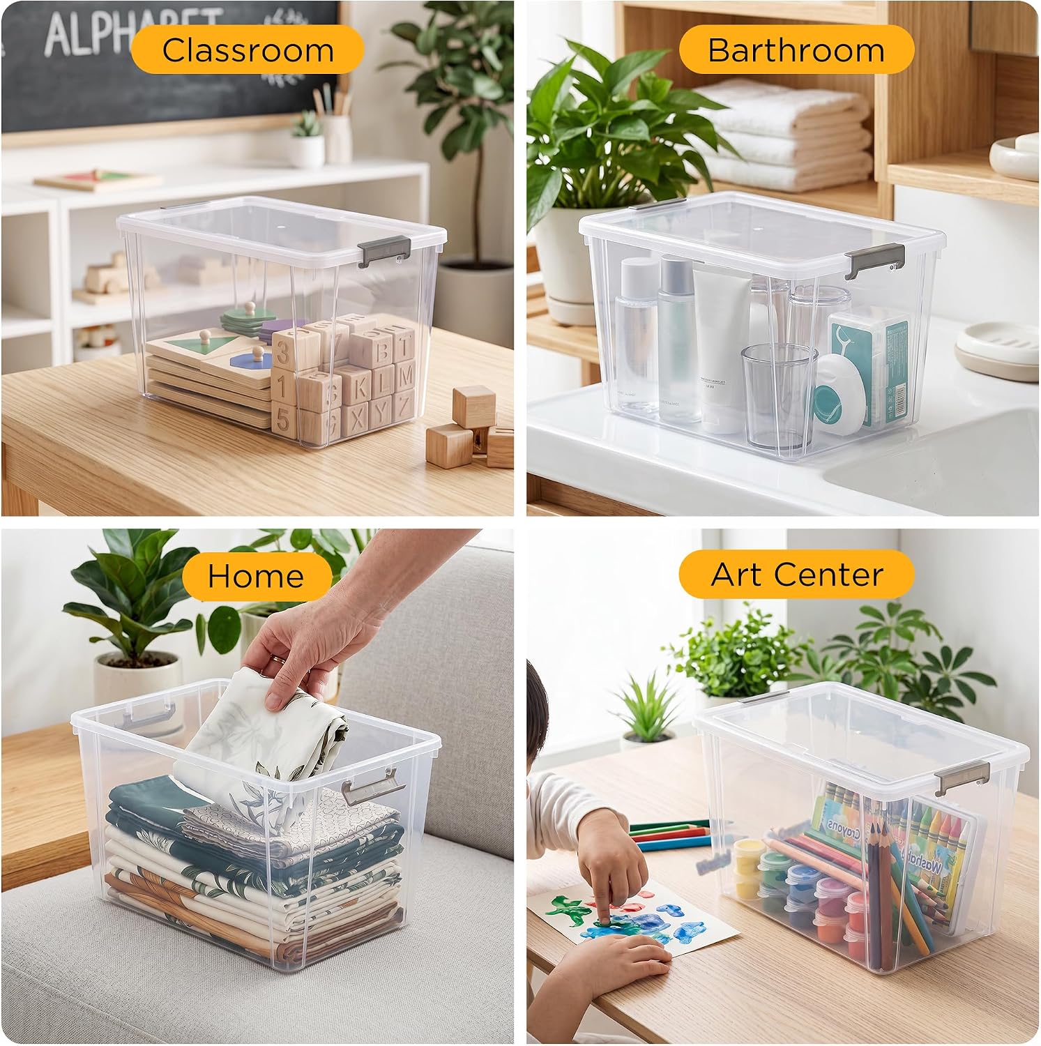 Citylife 10Packs 1.3Qt Small Storage Bins with Lids,Stackable Clear