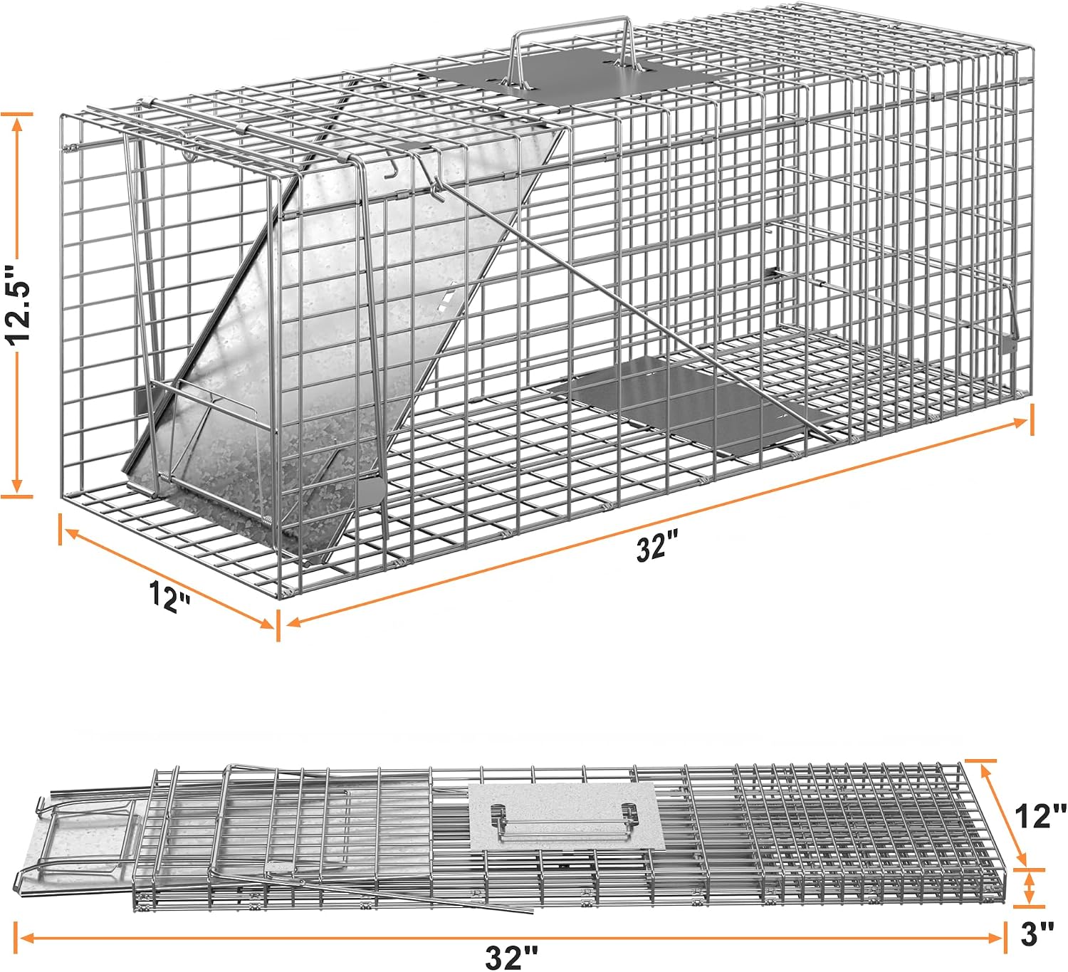24" x 7.5" x 8" Small Live Animal Trap Steel Cage Catch and Release One Door Humane Rodent Cage Trap for Little Rabbits/Stray Cats/Squirrel/Skunk/Mink/Opossum Outdoor Animals