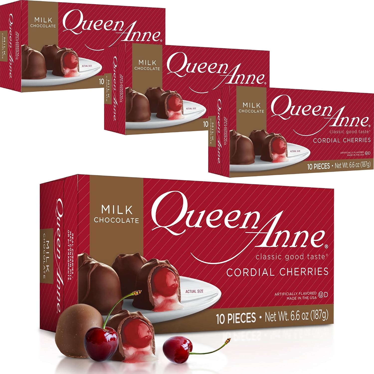 Queen Anne French Vanilla Chocolate Covered Cordial Cherries | 6.6 oz | 10 Piece Gift Boxes | Whole Maraschino Cherry Creamy Filled Liquid Center | Holiday Party Chocolate Candy