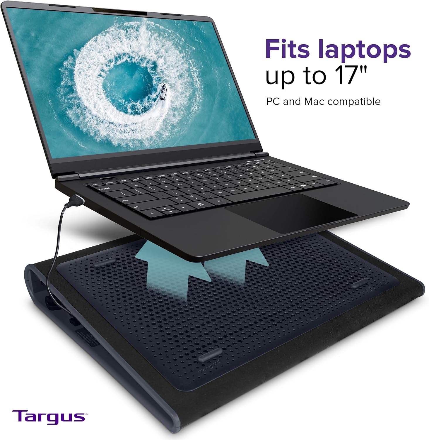 Targus 17 Inch Dual Fan Lap Chill Mat - Soft Neoprene Laptop Cooling Pad for Heat Protection, Fits Most 17" Laptops and Smaller - USB-A Connected Dual Fans for Heat Dispersion (AWE55US)