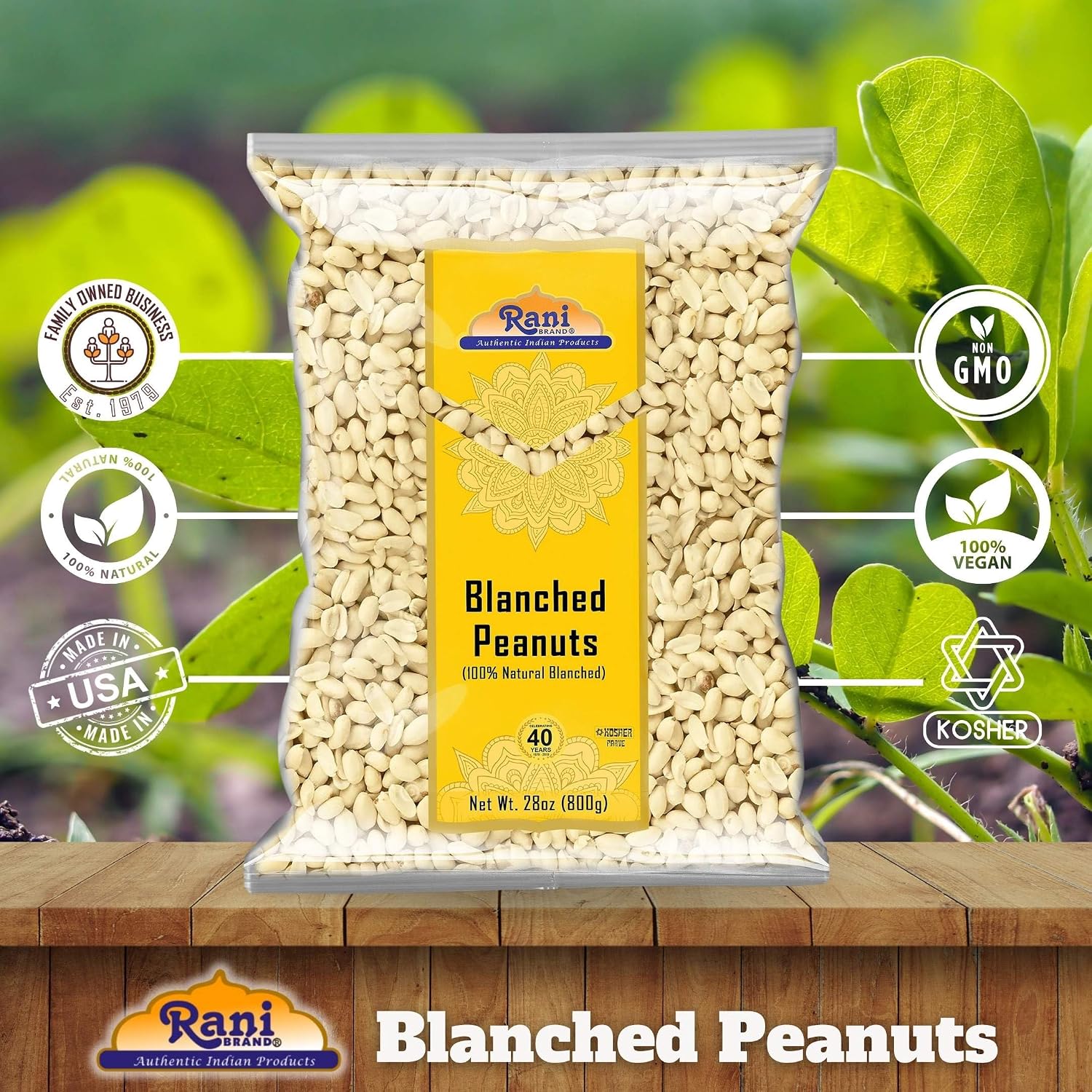 Rani Peanuts, Raw Whole With Skin (uncooked, unsalted) 14oz (400g) ~ All Natural | Vegan | Kosher | Gluten Friendly | Fresh Product of USA ~ Spanish Grade Groundnut/Red-skin