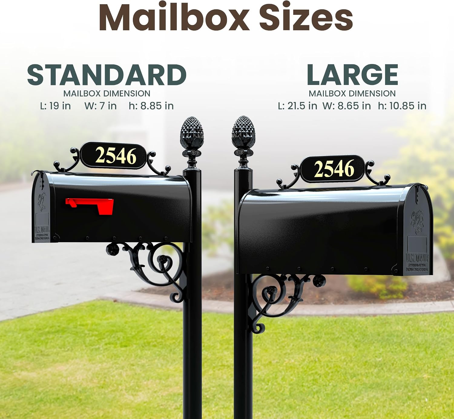 Charleston Black Mailbox System (Standard) | Cast aluminum curbside mailbox post kit features a standard black mailbox, custom address plate