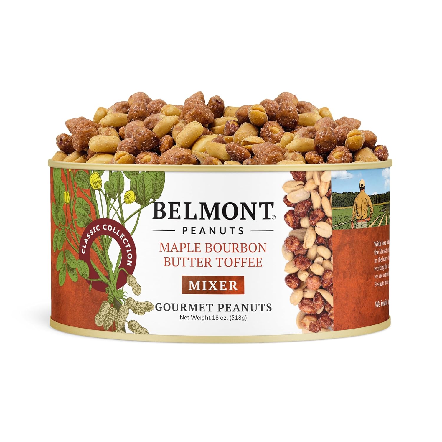 Belmont Peanuts Gourmet Sea-Salted Virginia Peanuts, 20 oz (1 Pack) – Only 3 Simple Ingredients, No Preservatives, 7g Protein – A Premium, Salty, Crunchy, Hand Seasoned Snack